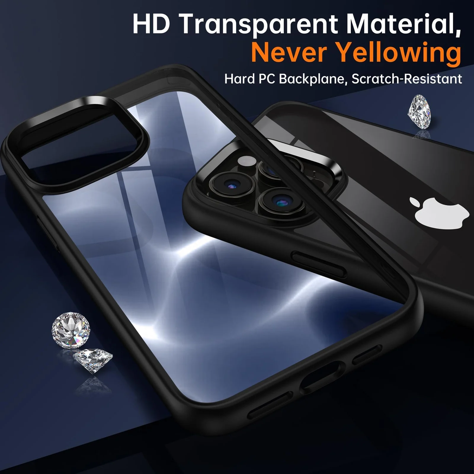 DL3 Mobilak Clear TPU Case for iPhone 15 Pro Max 6.7-Inch, Supports wireless charging, Shock-absorbing protection, Anti-fingerprint finish - Black