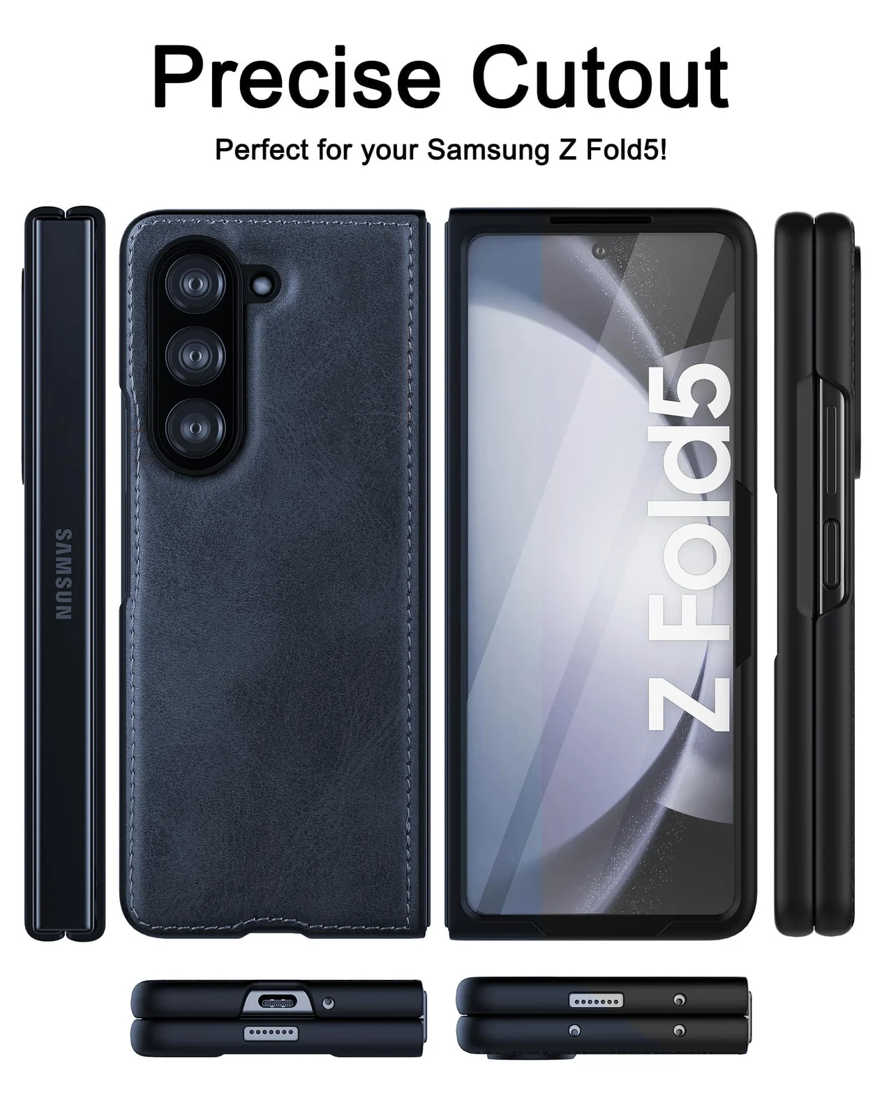 DL3 Mobilak Faux Leather Protective Case for Samsung Galaxy Z Fold 5 - Blue