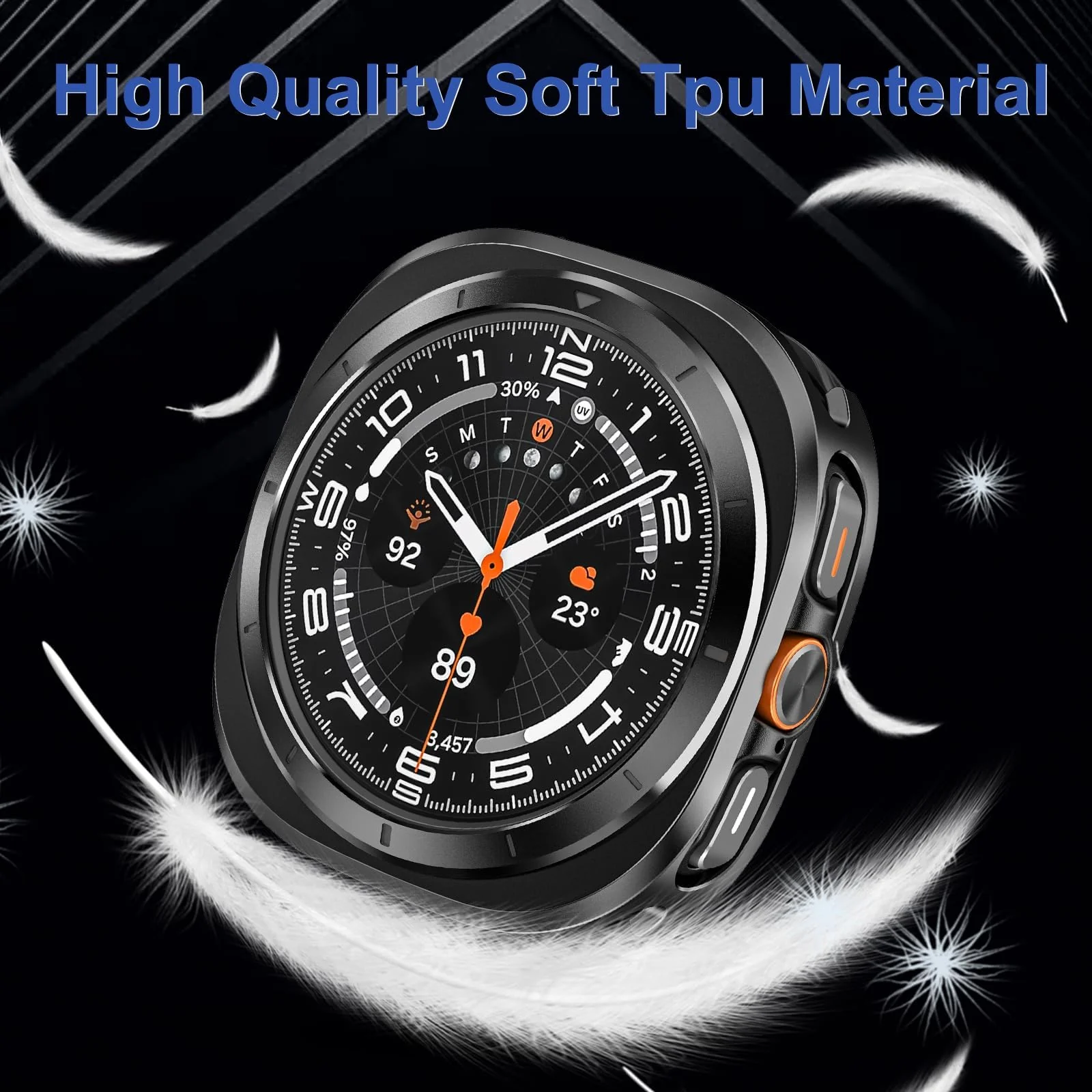 DL3 Mobilak Case Compatible with Samsung Galaxy Watch Ultra 2025/Galaxy Watch 7 Ultra 2024 47mm, Premium Soft TPU Slim Plated Protective Bumper Shell Cover Without Screen Protector - Black