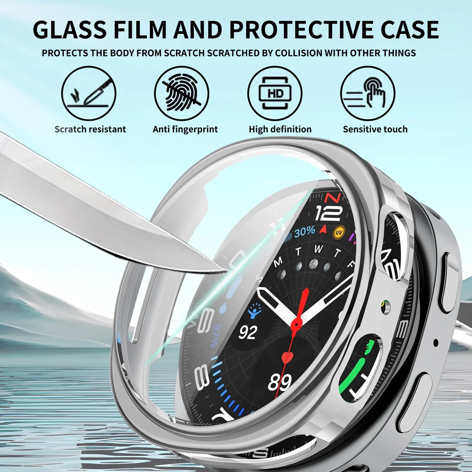 DL3 Mobilak Case Compatible with Samsung Galaxy Watch 8 44mm Case All-Around with Built-in Screen Protector Watch Soft TPU Shockproof Cover Slim Guard Thin Bumper Shell Protector - Silver