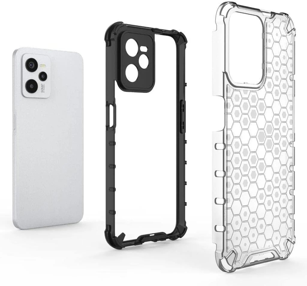 DL3 Mobilak Honeycomb Protective Case for OPPO realme C35 / Narzo 50A Prime, Shock-absorbing protection, Transparent design, Slim, lightweight profile - Black