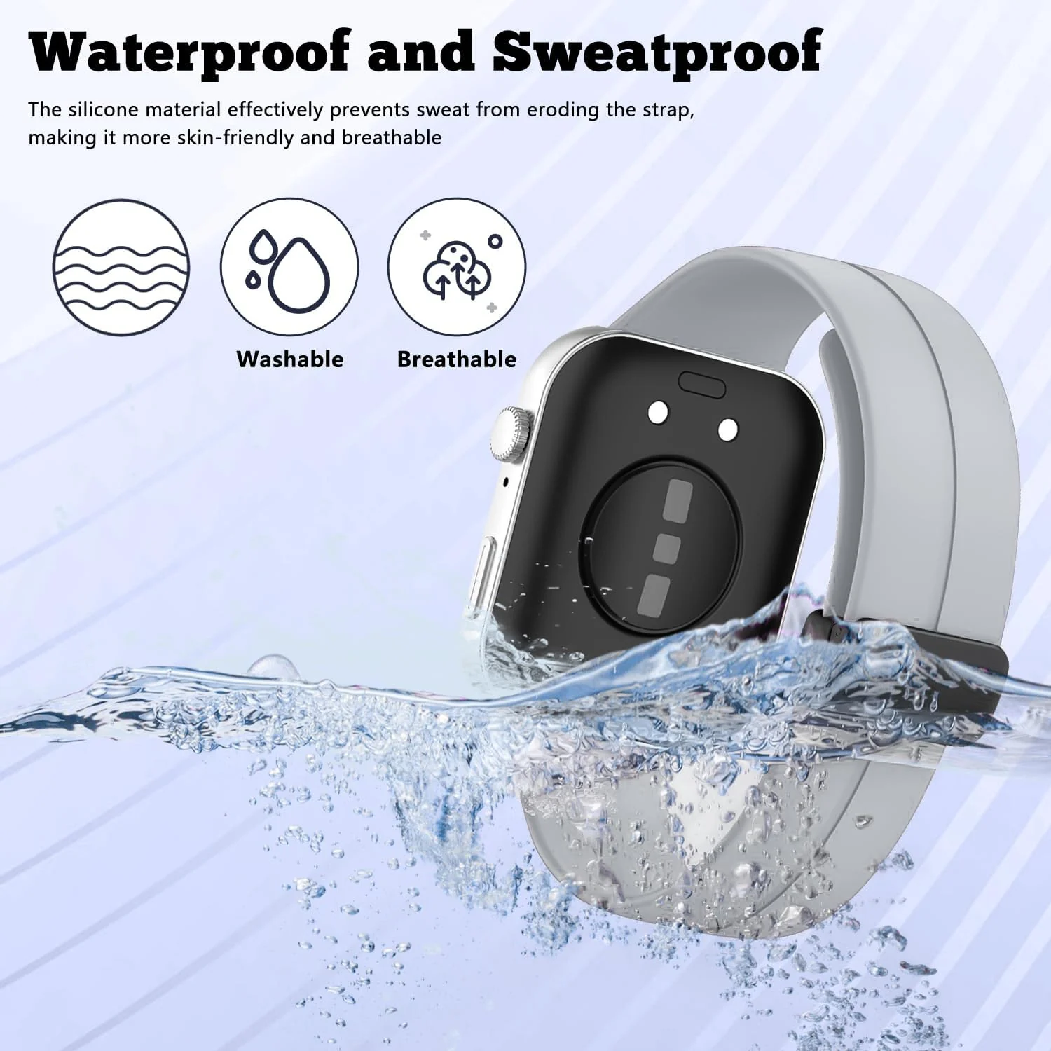 DL3 Mobilak Silicone Strap Compatible with Huawei Watch Fit 3/Watch Fit 4 Pro/Fit 4 Magnetic Metal Stainless Buckle Sport Silicone Strap, Band Quick Release Soft Replacment Wristband - Gray