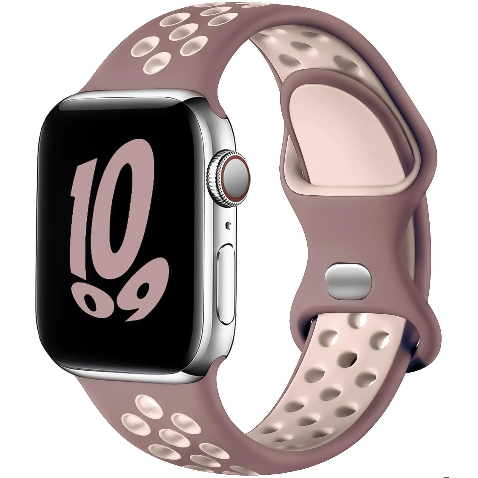 DL3 Mobilak Sport Strap For Apple Watch 49mm 45mm 44mm 42mm 41mm 40mm 38mm, Breathable Silicone Double Hole Band, for iWatch Ultra 2 Series 9 8 7 6 5 4 3 SE (RosyBrown & SeaShell, 42mm/44mm/45mm/49mm) - Black