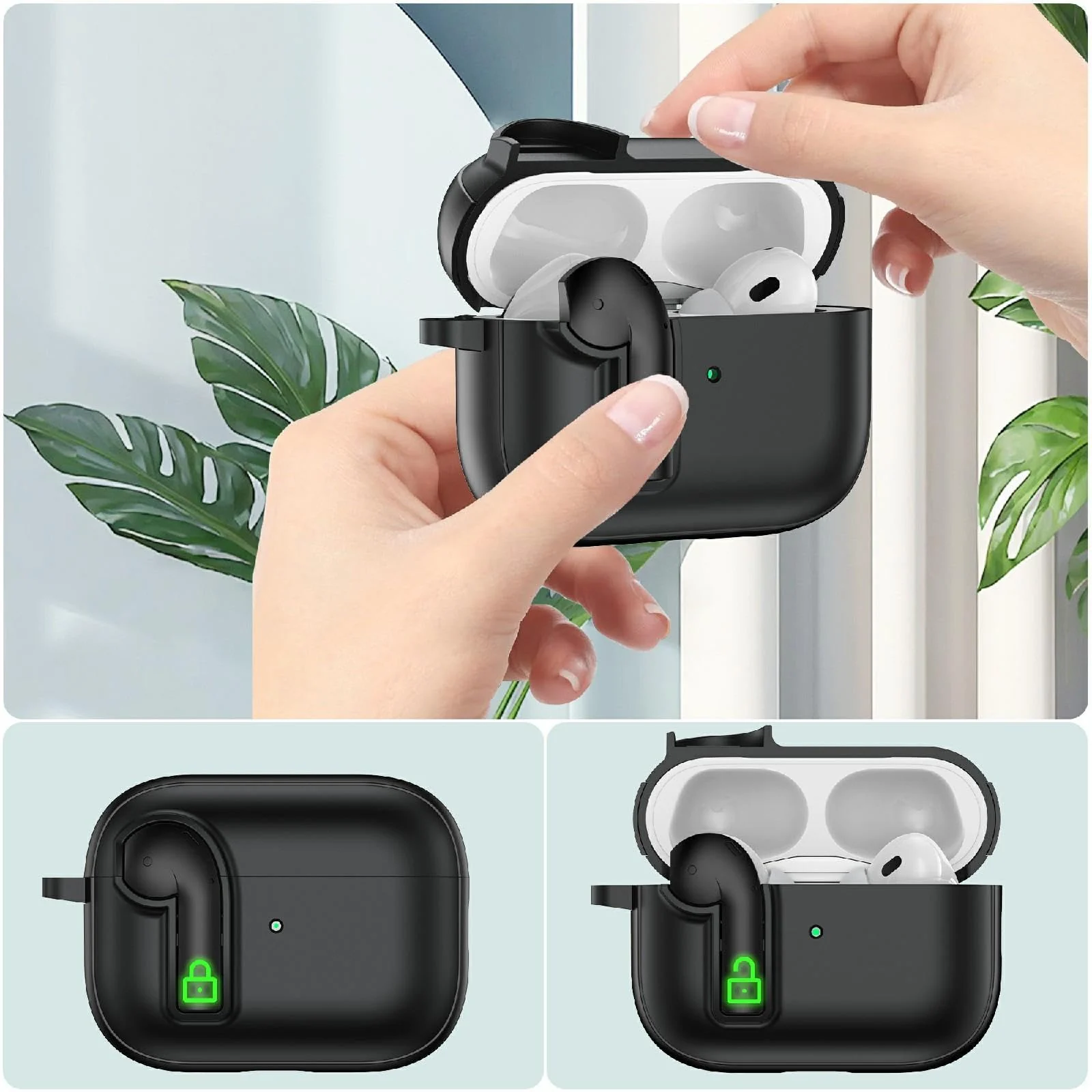 DL3 Mobilak Compatible with AirPods Pro 2/1 Gen Case with Lock, Funny Cute Case Cover, Shockproof Protective Cover for Airpod Pro 2nd/1st Generation (2019/2022/2023) with Keychain - Black Green