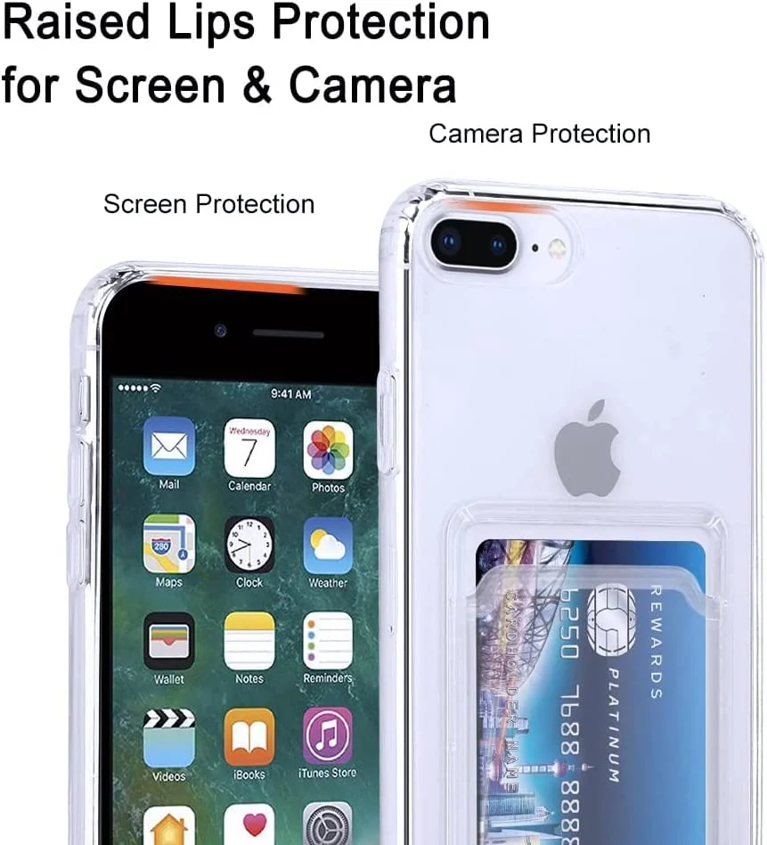 DL3 Mobilak Compatible with Apple iPhone 7/8 Plus Wallet Case with Card Holder, Precision Cut-Outs and TPU Bumper for Shock Absorption, Anti-Scratch Smudge-Proof (Matte ) - Clear
