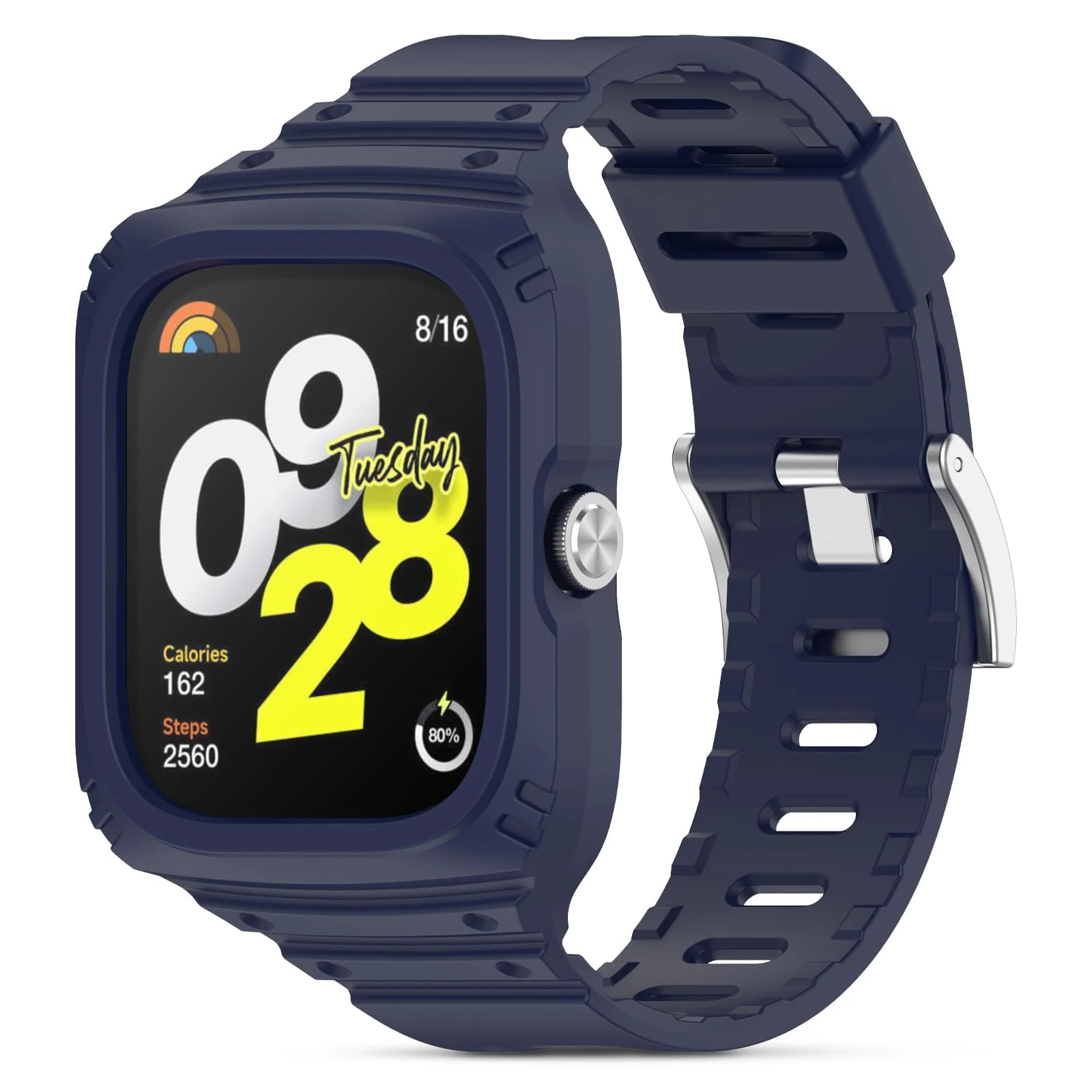 DL3 Mobilak Strap With Cover Compatible with Xiaomi Redmi Watch 4, Silicone Sport Band Replacement Watchband with Bumper Case for Redmi Watch 4, Adjustable Wristband - Midnight Blue