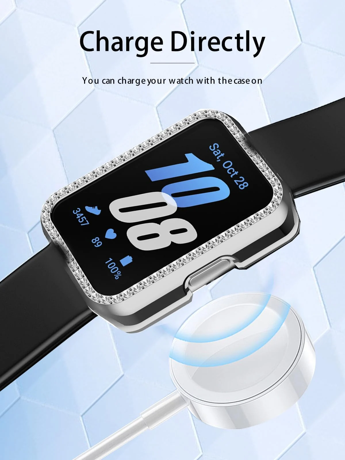 DL3 Mobilak Compatible with Huawei Watch Fit Case Replacement Bling Crystal Protector Case Cover Frame Plating Metal Color PC Shockproof Case Guard Thin Bumper Shell for Huawei Watch Fit - Silver