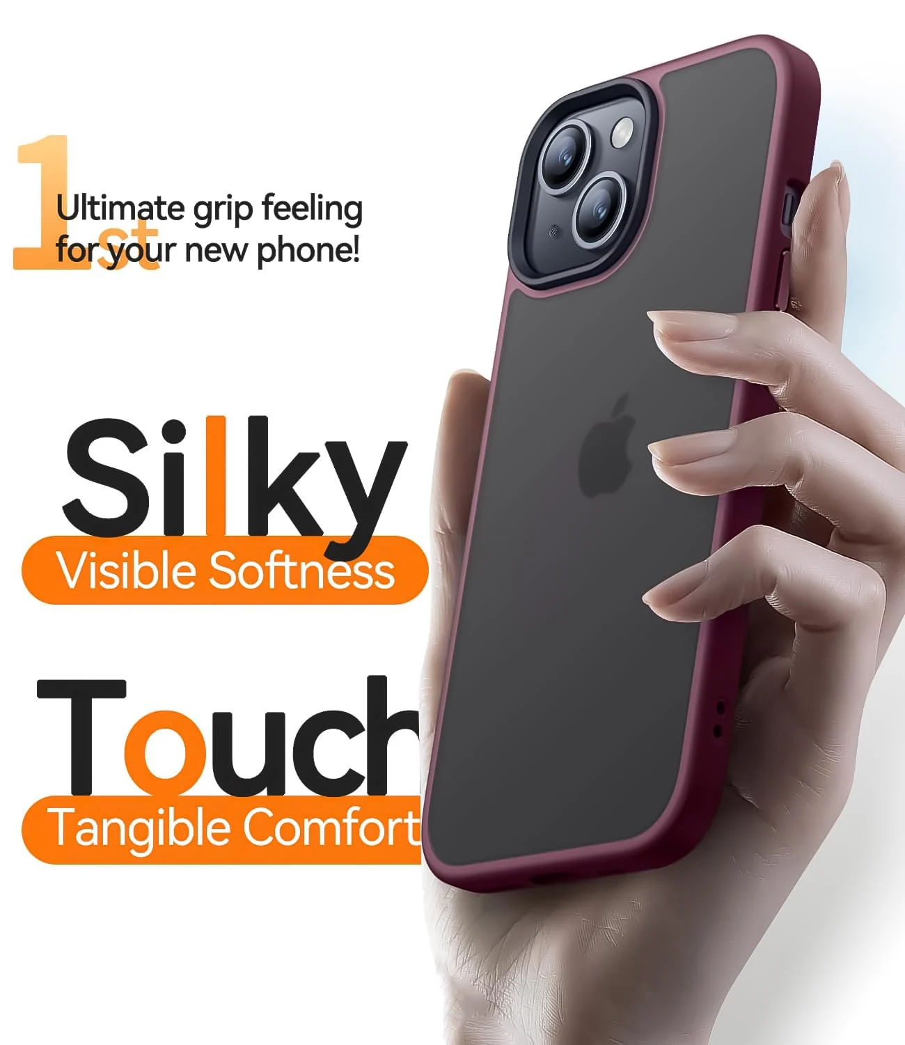 DL3 Mobilak Translucent Matte Case for iPhone 15 + Plus / iPhone 14 Plus 6.7-Inch, Supports wireless charging, Camera protection, Shock-absorbing protection - Wine Red
