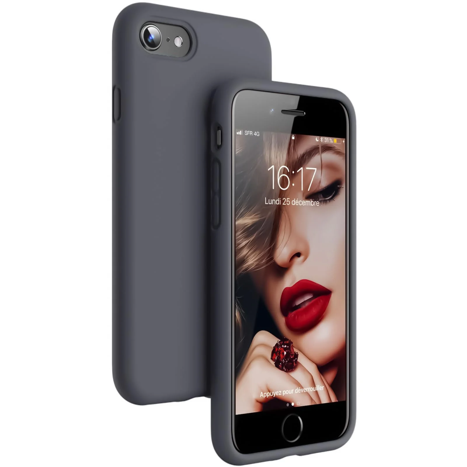 DL3 Mobilak Liquid Silicone Protective Case for iPhone SE 2022, SE 2020, iPhone 7, iPhone 8 with Camera Protection and Microfiber Lining - Dark Gray