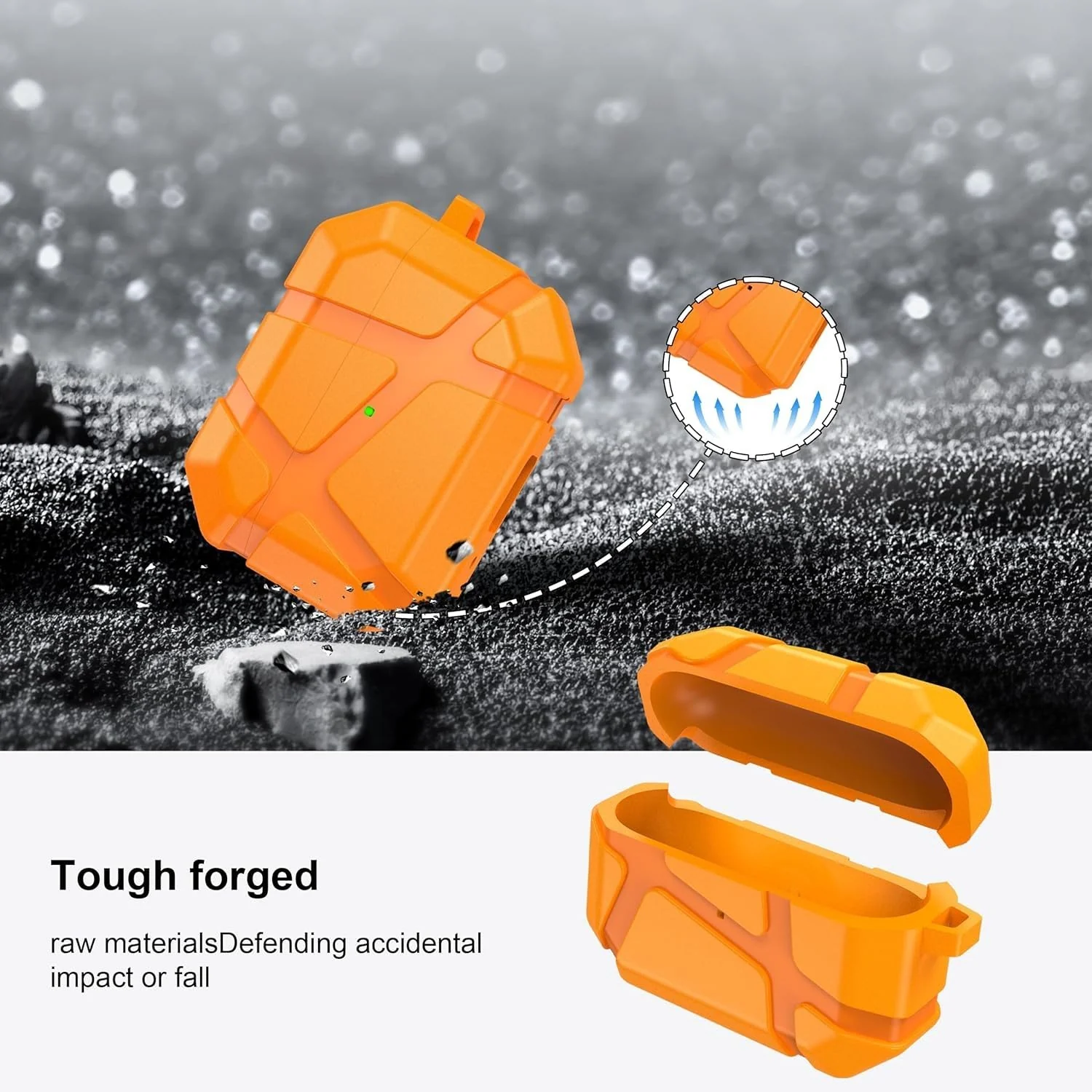 DL3 Mobilak AirPods Pro 3 (2025) Case, Shockproof Silicone Protective Case for Apple AirPods Pro 3 (2025) Generation, Hard Shell Design, Anti-Scratch, Front LED Light with Carabiner - Orange