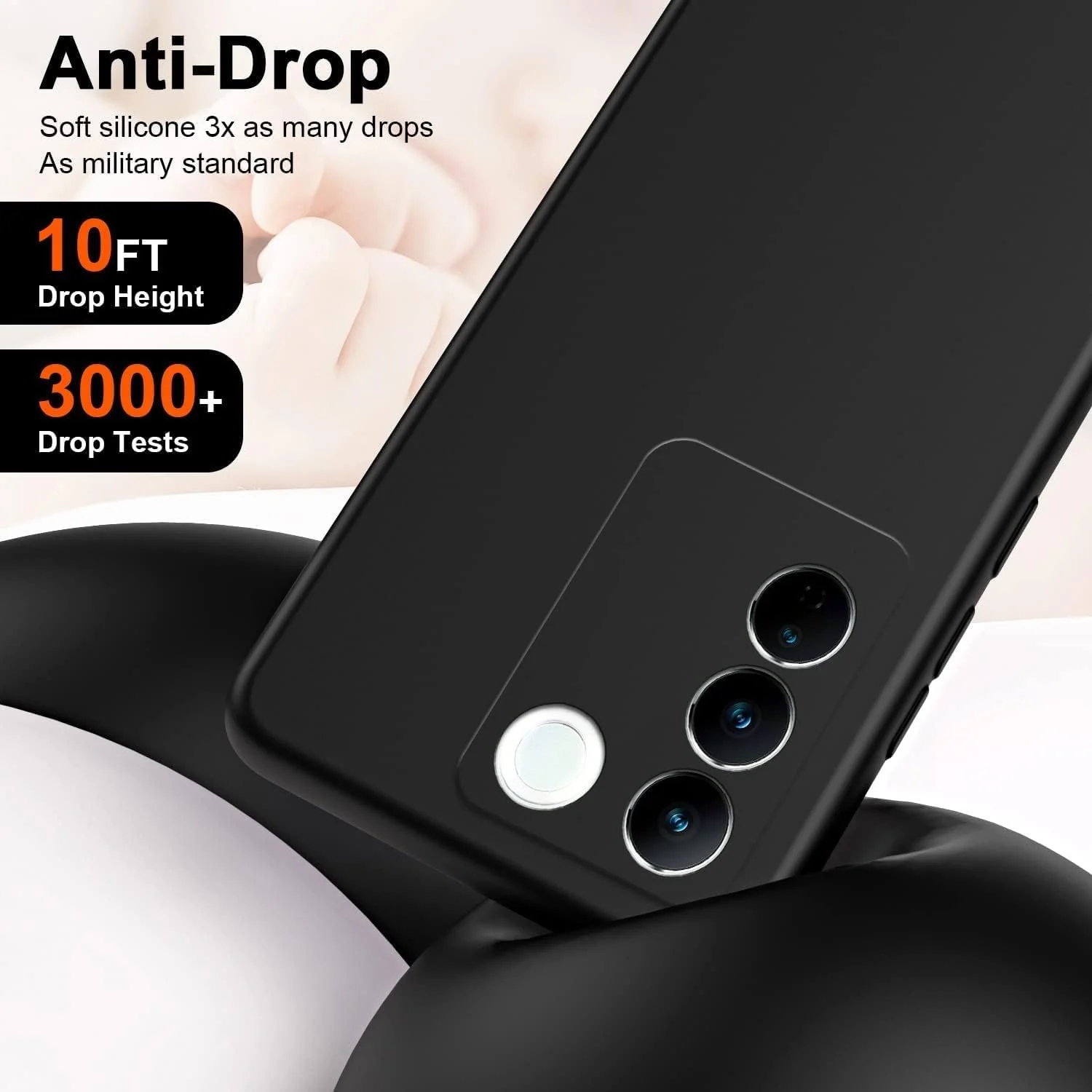 DL3 Mobilak VIVO V27e/VIVO S16e Case, Soft Flexible Liquid Silicone Gel Rubber Bumper Cover, Full Body Shockproof Protective Phone Case - Black