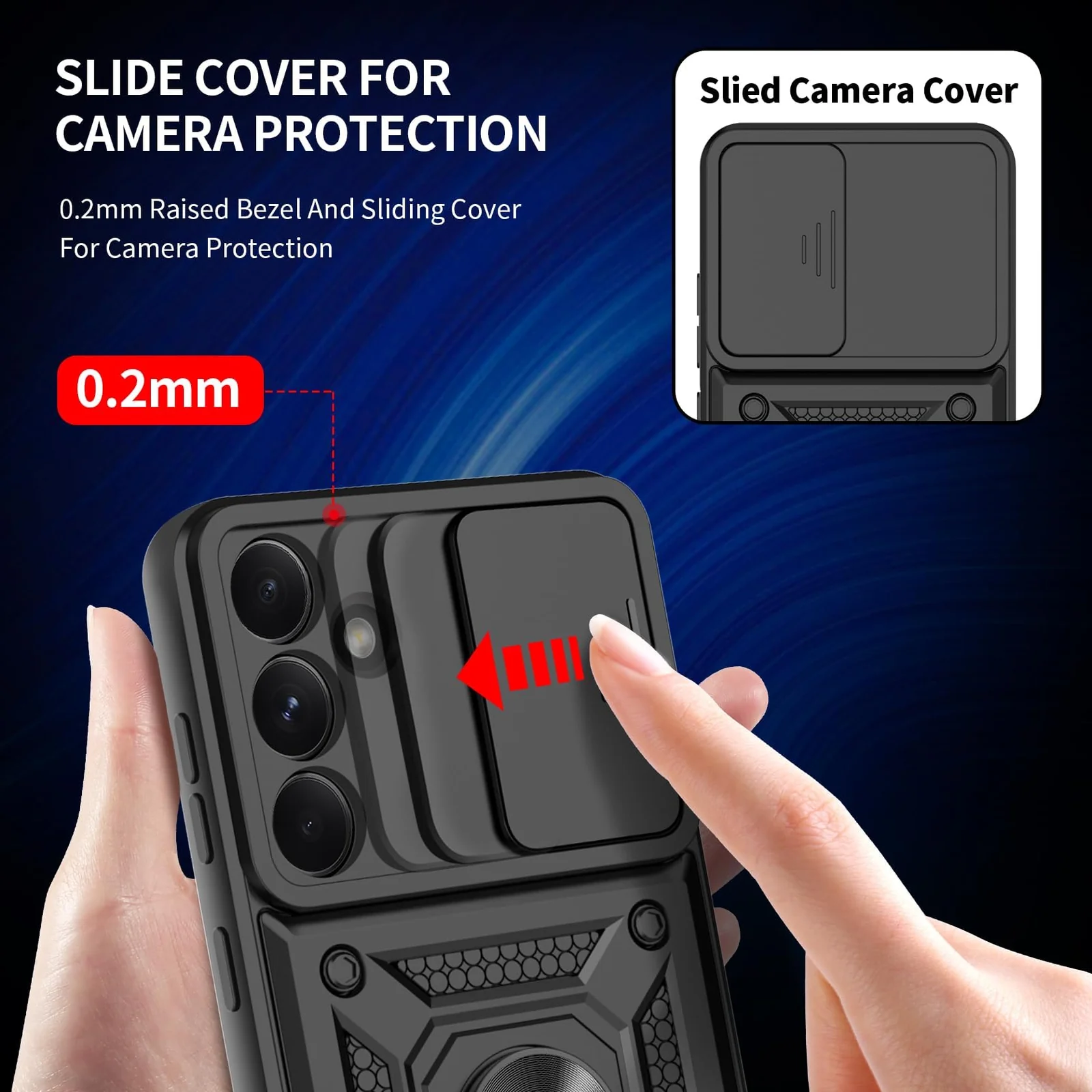 DL3 Mobilak Silicone Protective Case for Samsung Galaxy S21 FE 5G with Slide Camera, Built-in magnetic car-mount support, Shock-absorbing protection, Built-in kickstand - Black