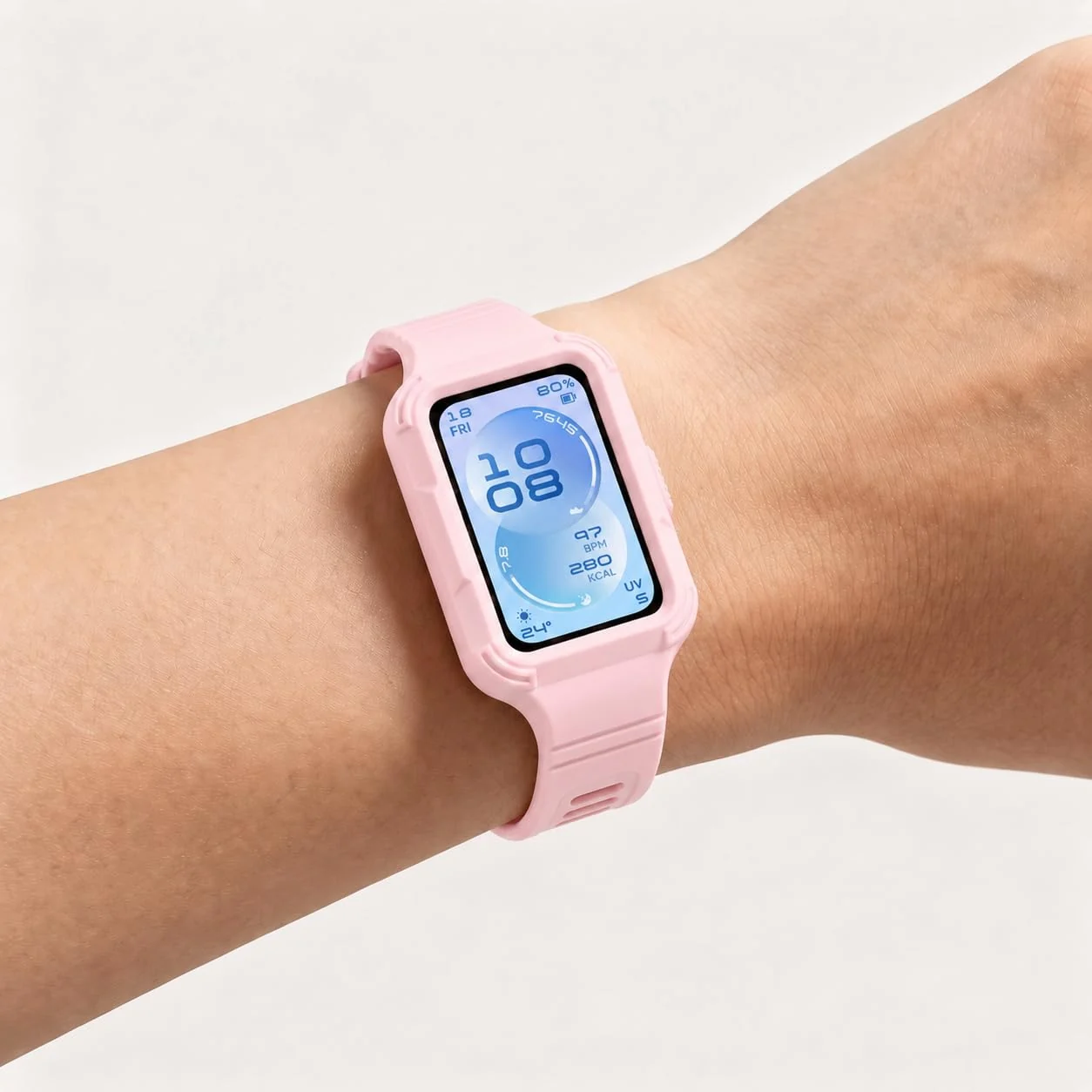 MOBIGON Rugged Silicone Strap with Bumper Case for Huawei Band 11, Pink