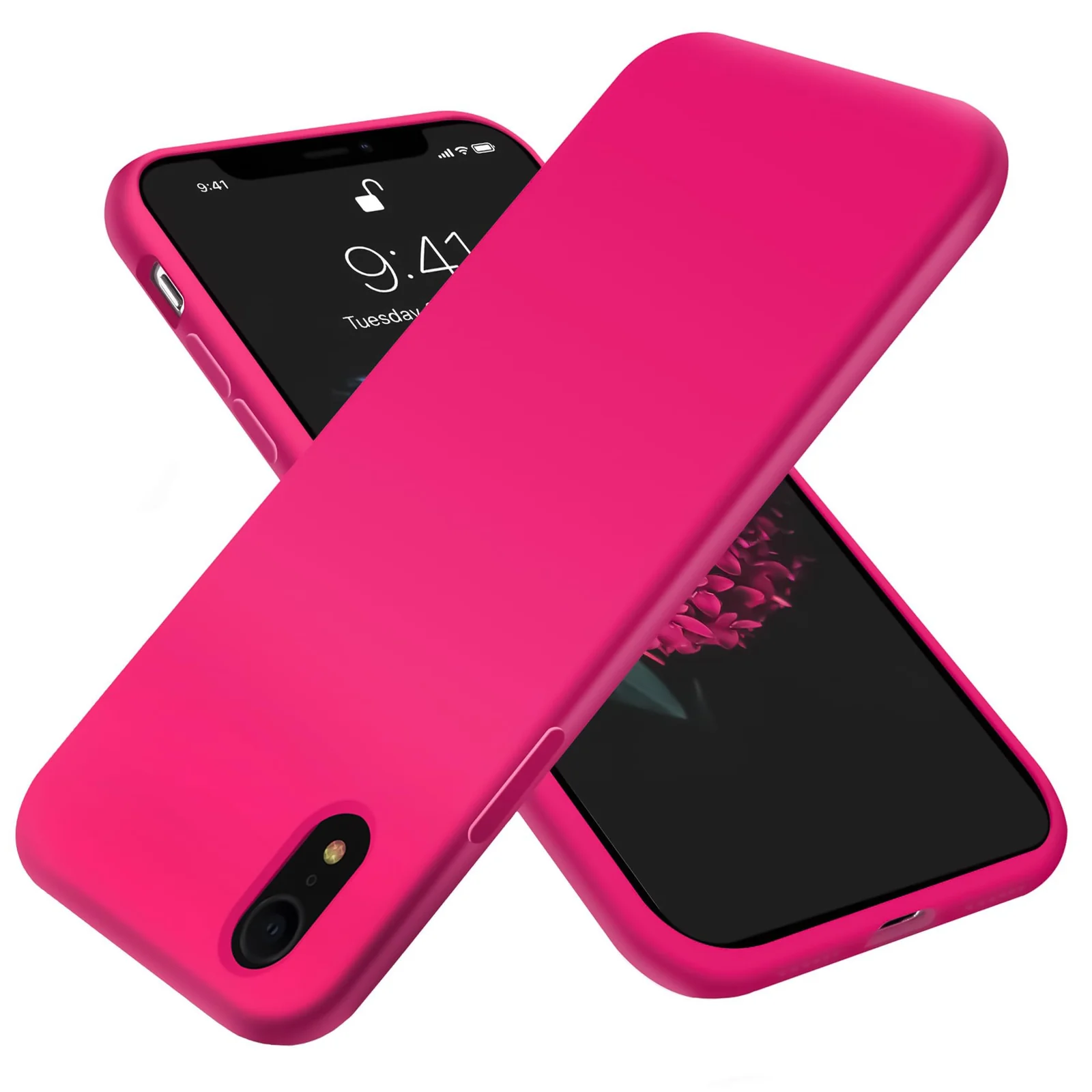 DL3 Mobilak Compatible with iPhone XR Case, Liquid Silicone Case, Full Body Protective Cover, Shockproof, Slim Phone Case, Anti-Scratch Soft Microfiber Lining - Neon Pink
