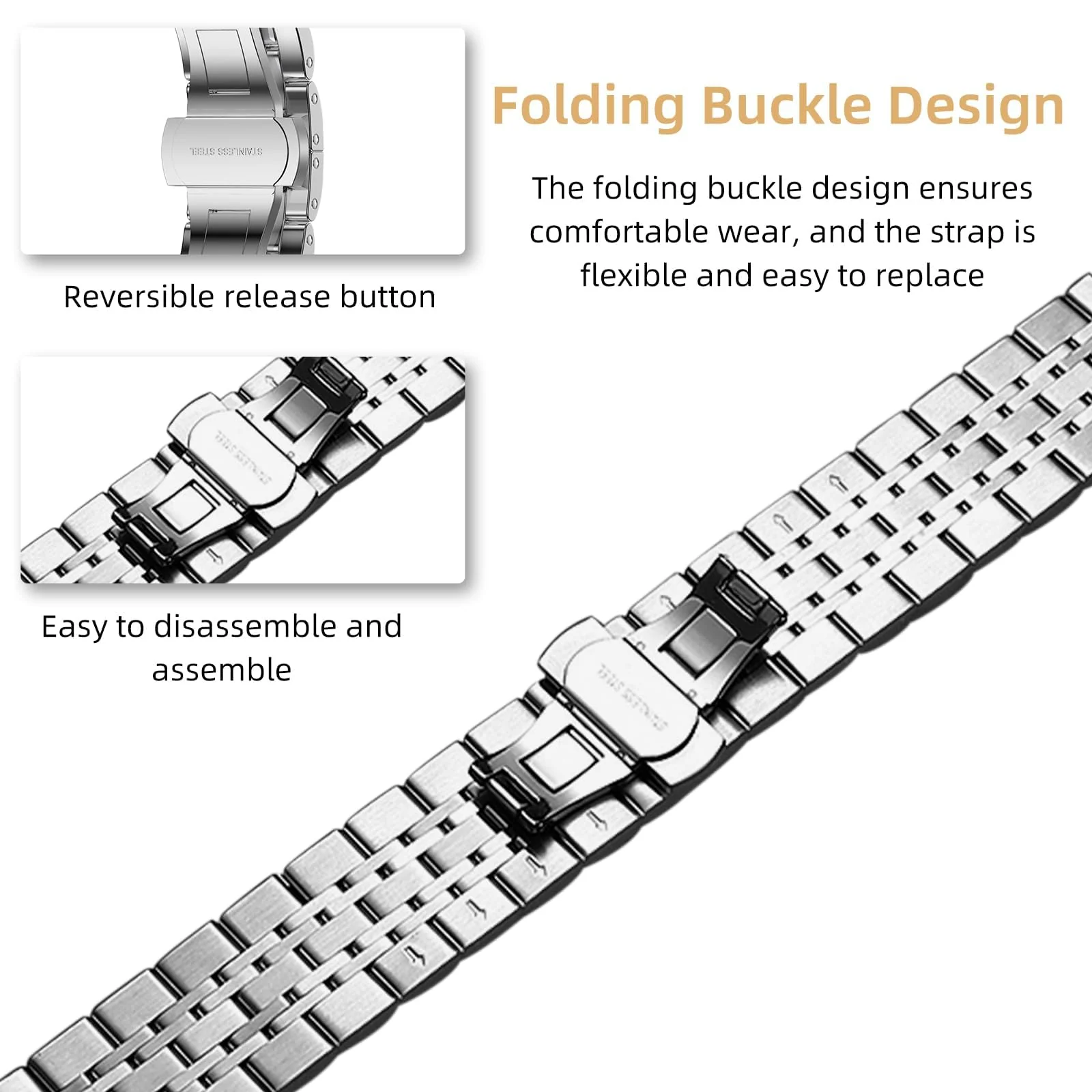 DL3 MOBILAK Adjustable Stainless-Steel Link Watch Strap for Xiaomi Redmi Watch 5 Lite and 5 Active - Silver/Gold