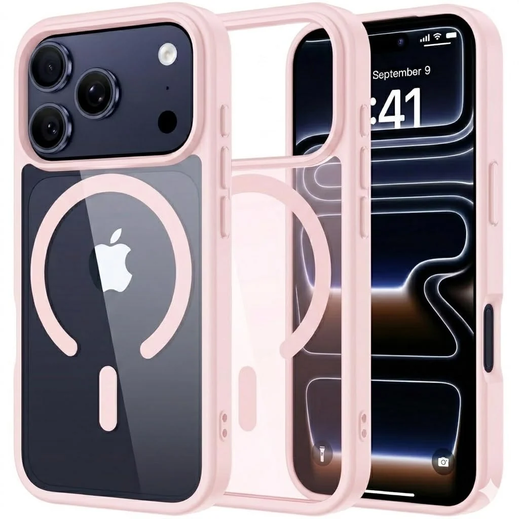 Dl3 Mobilak Magnetic Case for iPhone 17 Pro 6.3-Inch Compatible with MagSafe, Shockproof Phone Bumper Cover, Solid Color Matte TPU Frame, Anti-Scratch Clear Back (Black)