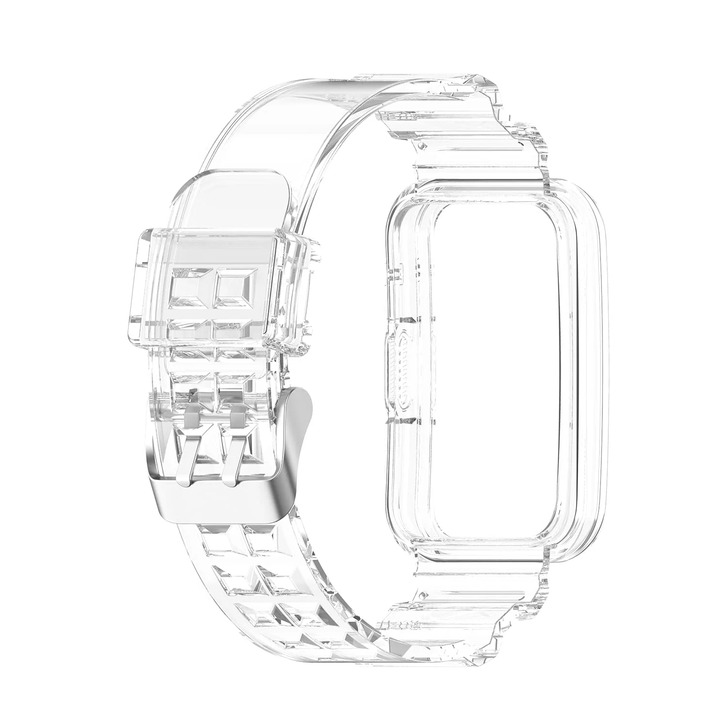DL3 Mobilak Straps Compatible with Huawei Band 7 / Huawei Band 6 / Honor Band 6 Band with Case, Women Cute Girl Crystal Sport Jelly Protective Cover Bumper with Strap - Transparent White