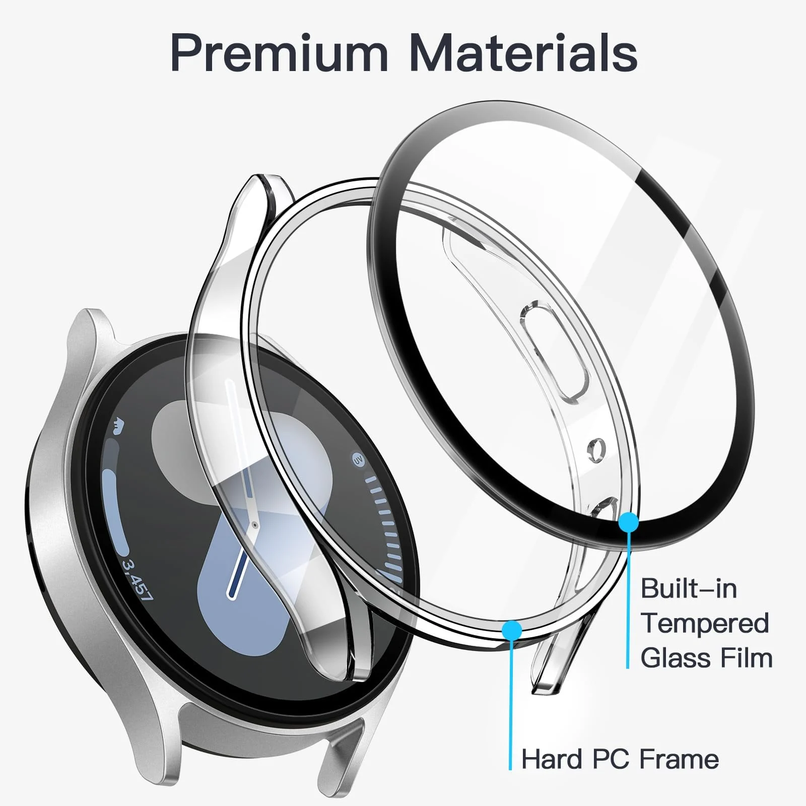 DL3 Mobilak Case with Screen Protector for Samsung Galaxy Watch 7 44mm, Bumper Full Coverage Hard PC Overall Protective Cover, Built-in Tempered Glass Film High Sensitivity - Clear