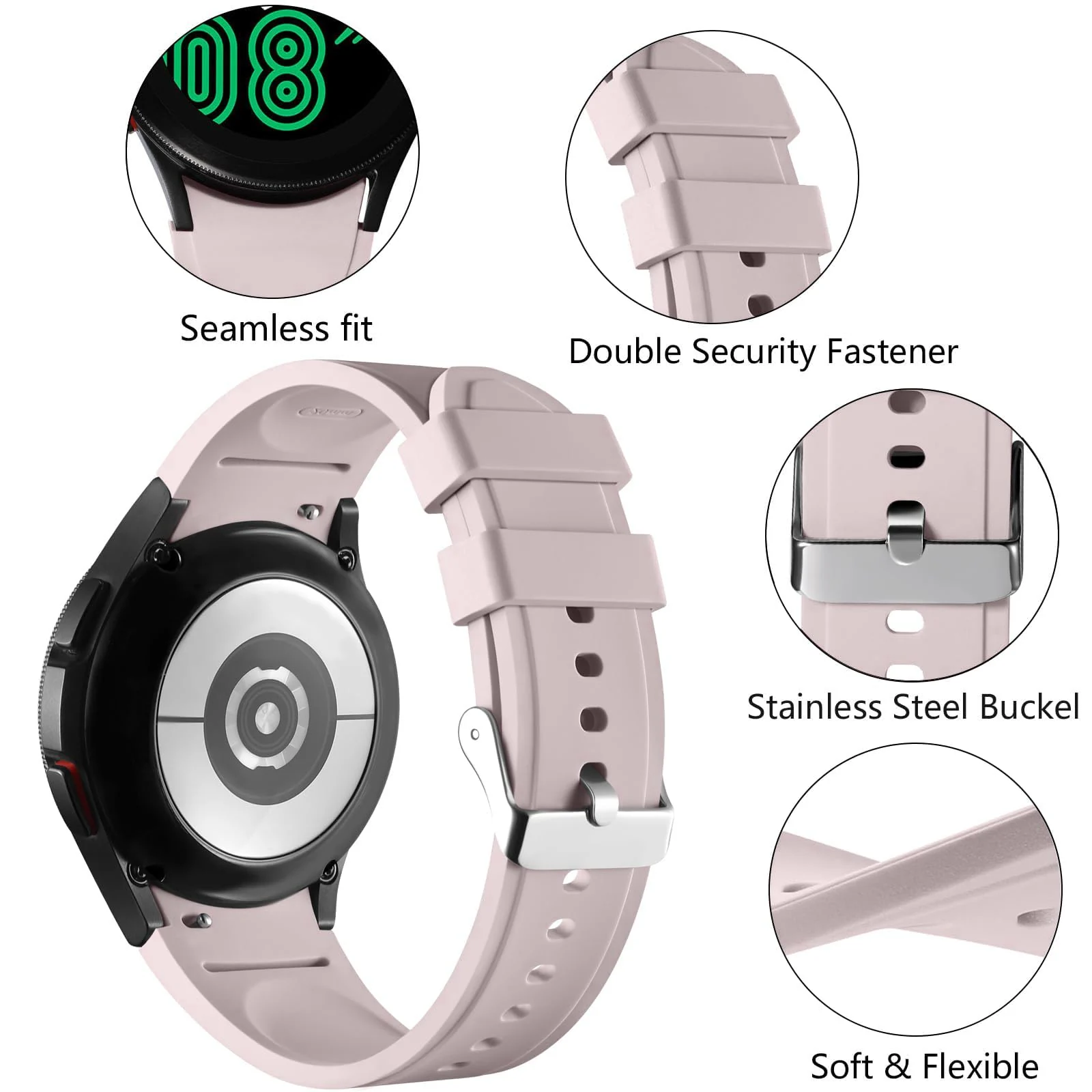 DL3 Mobilak No Gap Bands Compatible with Samsung Galaxy Watch 7 5 4 6 Band 44mm 40mm/Watch 5 Pro 45mm/Galaxy Watch 4 Classic 46mm 42mm Strap,20mm Quick Release Sport Replacement Bands for Women Men - Light Pink