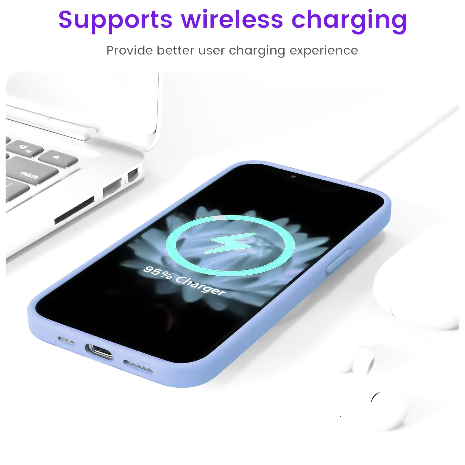 "DL3 Mobilak Compatible with iPhone 15 Plus/iPhone 14 Plus Case 6.7"", Slim Liquid Silicone 3 Layers Soft Gel Rubber Cover Protective Phone Case with Anti-Scratch Microfiber Lining - Lavender Blue 2"