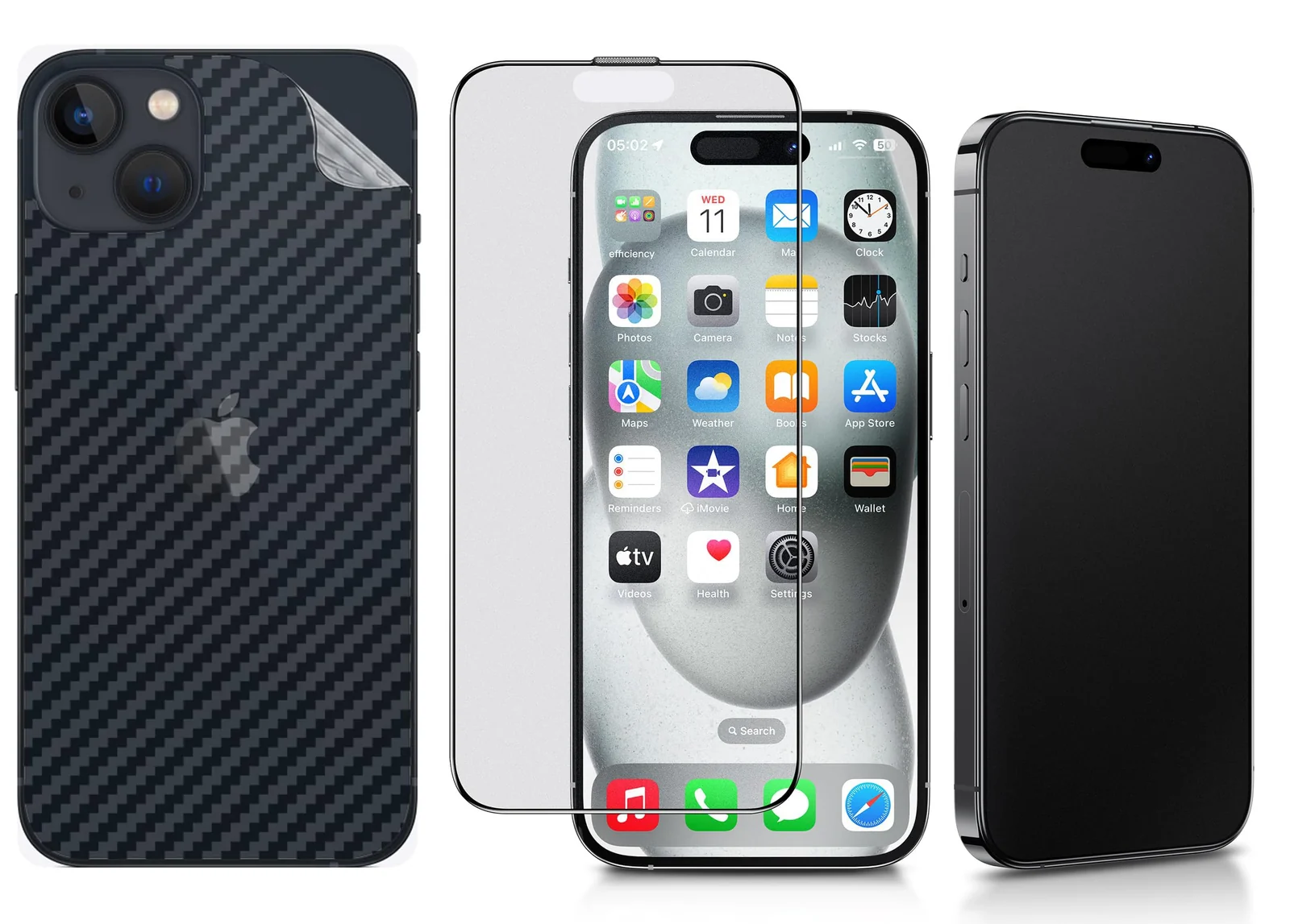 DL3 Mobilak Matte Screen Protector for iPhone 15+ Plus 6.7 inch, Tempered Glass Screen Protectors With Back Screen Carbon Fibre, Anti-Glare and Anti-Fingerprint, No Bubbles, Built-in Dust Filter - Clear