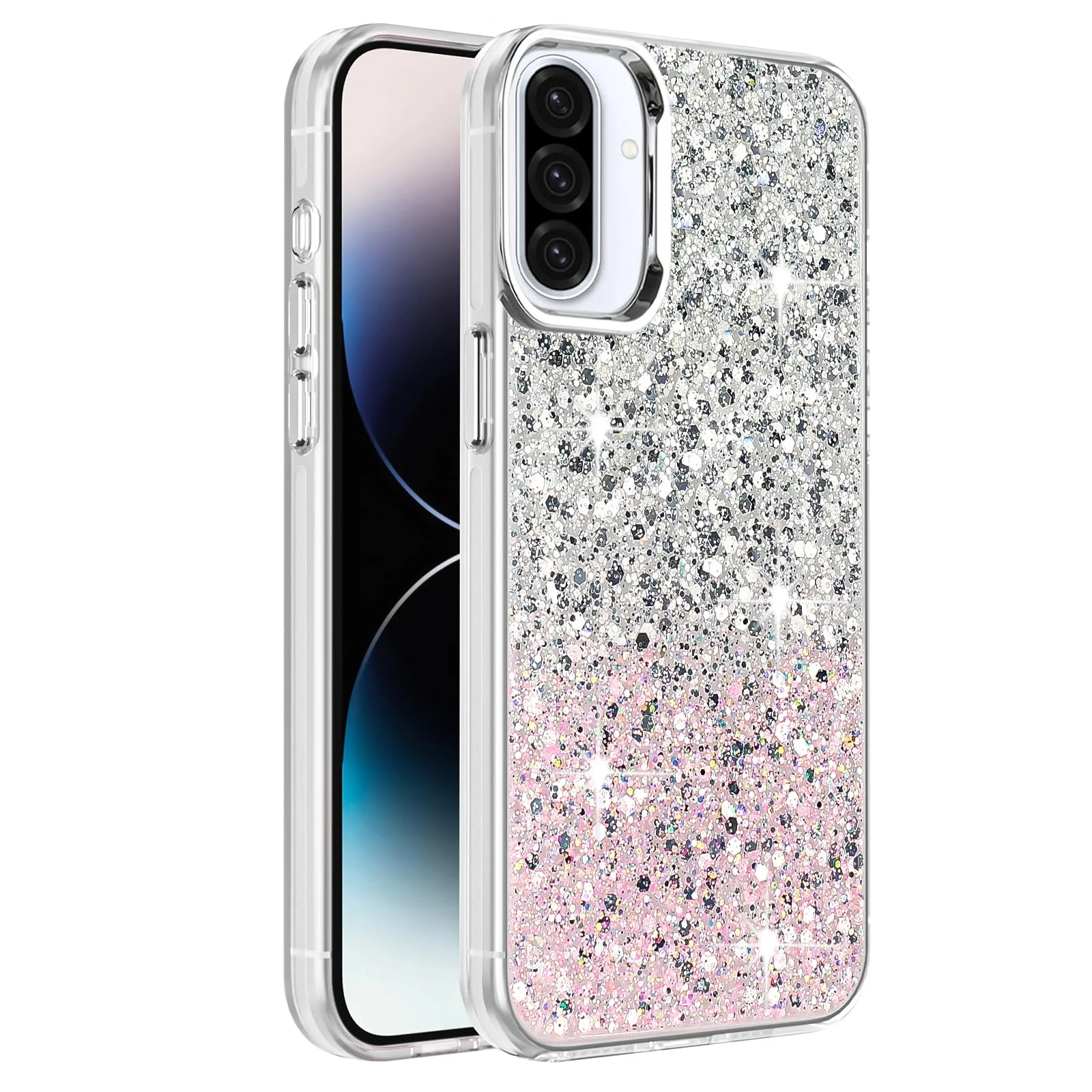 DL3 Mobilak Glitter Rhinestone Protective Case for Samsung Galaxy A17, Samsung Galaxy A26 5G with Shockproof Design - White Pink