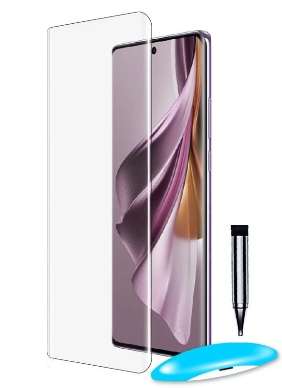 DL3 Mobilak OPPO Reno 10 5G / Reno 10 Pro 5G / Reno 10 Pro+ Plus 5G Screen Protector [Liquid UV Tempered Glass] Full Screen adhesive [Sensitive Touch][Fingerprint Sensor Compatible] HD - Clear