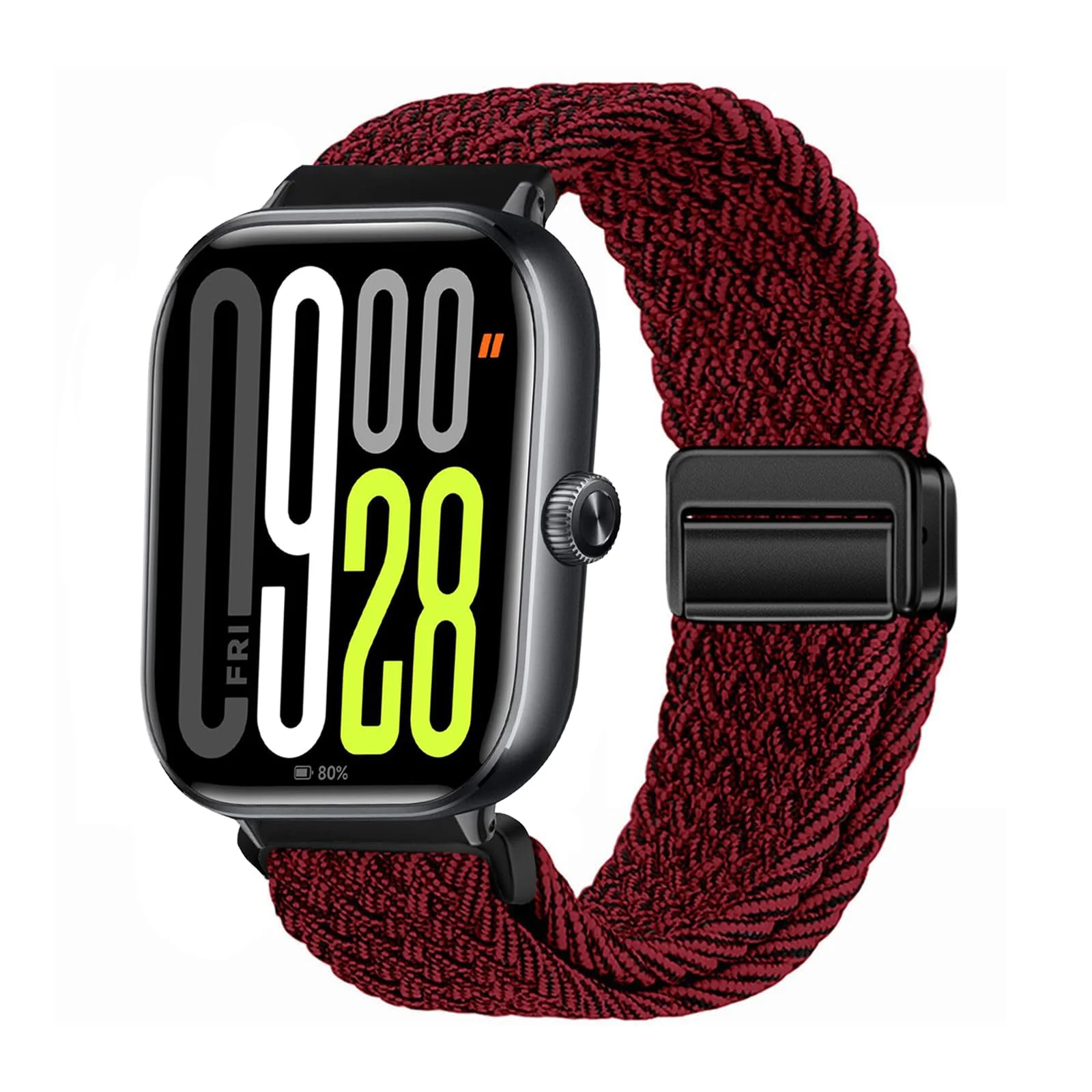 DL3 Mobilak Braided Bracelet Compatible with Redmi Watch 4/5 / 6 / Xiaomi Smart Band 8 Pro/Band 9 Pro, Nylon Magnetic Fabric Elastic Sport Nylon Replacement Strap for Men Women - Red Black