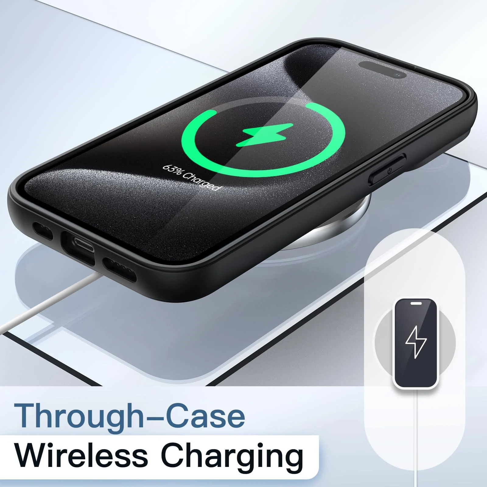 DL3 Mobilak Clear TPU Case for iPhone 15 Pro Max 6.7-Inch, Supports wireless charging, Shock-absorbing protection, Anti-fingerprint finish - Black