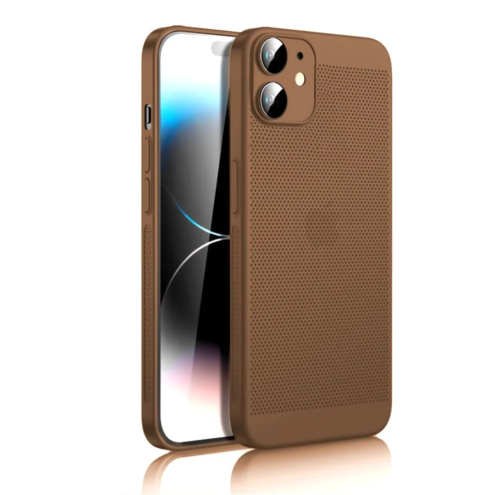 DL3 Mobilak Case for iPhone 11 6.1-Inch Heat Dissipation with Built-in Camera Lens Protector Slim Fit Breathable Cooling Anti-Fingerprint Hard PC Back Shockproof Cover - Brown