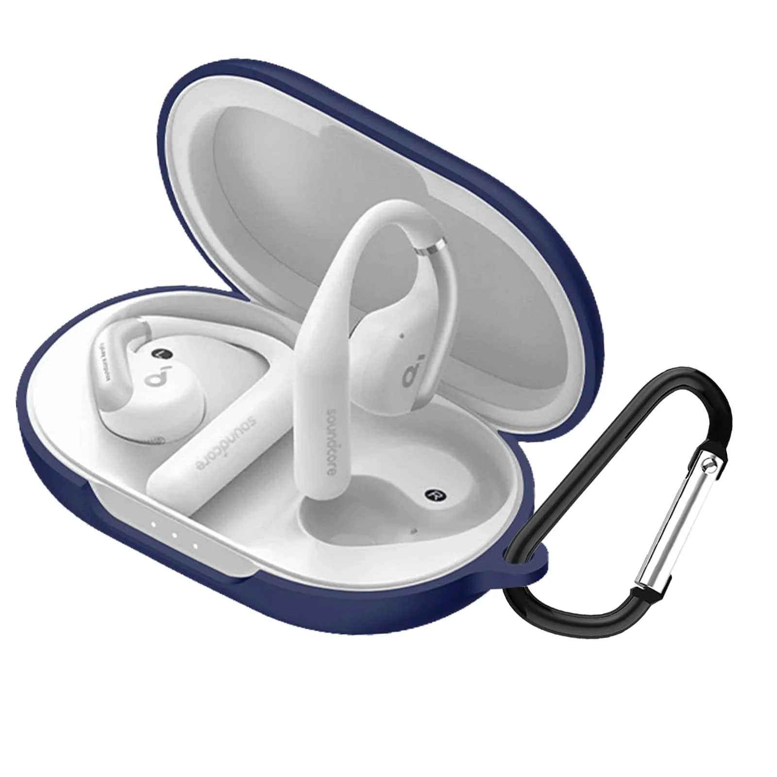 DL3 Mobilak Compatible with Anker Soundcore AeroFit Case Cover, Soft Silicone Shockproof Protective Skin Case for Anker AeroFit Wireless Earbuds with Carabiner, Front LED Visible - Blue