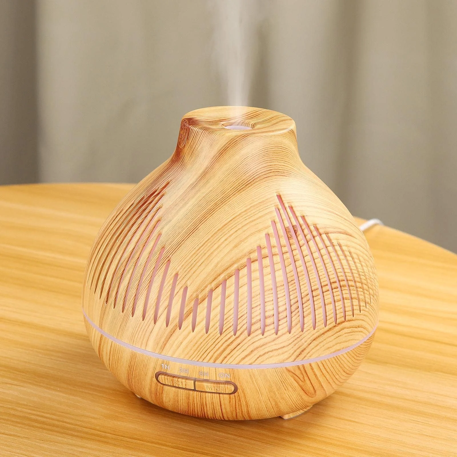 Mobigon Wood Cool Mist Ultrasonic Humidifier for Room Moisture, Aroma Diffuser for Home, 400ml Essential Oil Diffuser with 7 Colorful Night Light, Auto Shut-Off, Home, Office - B. Light Brown