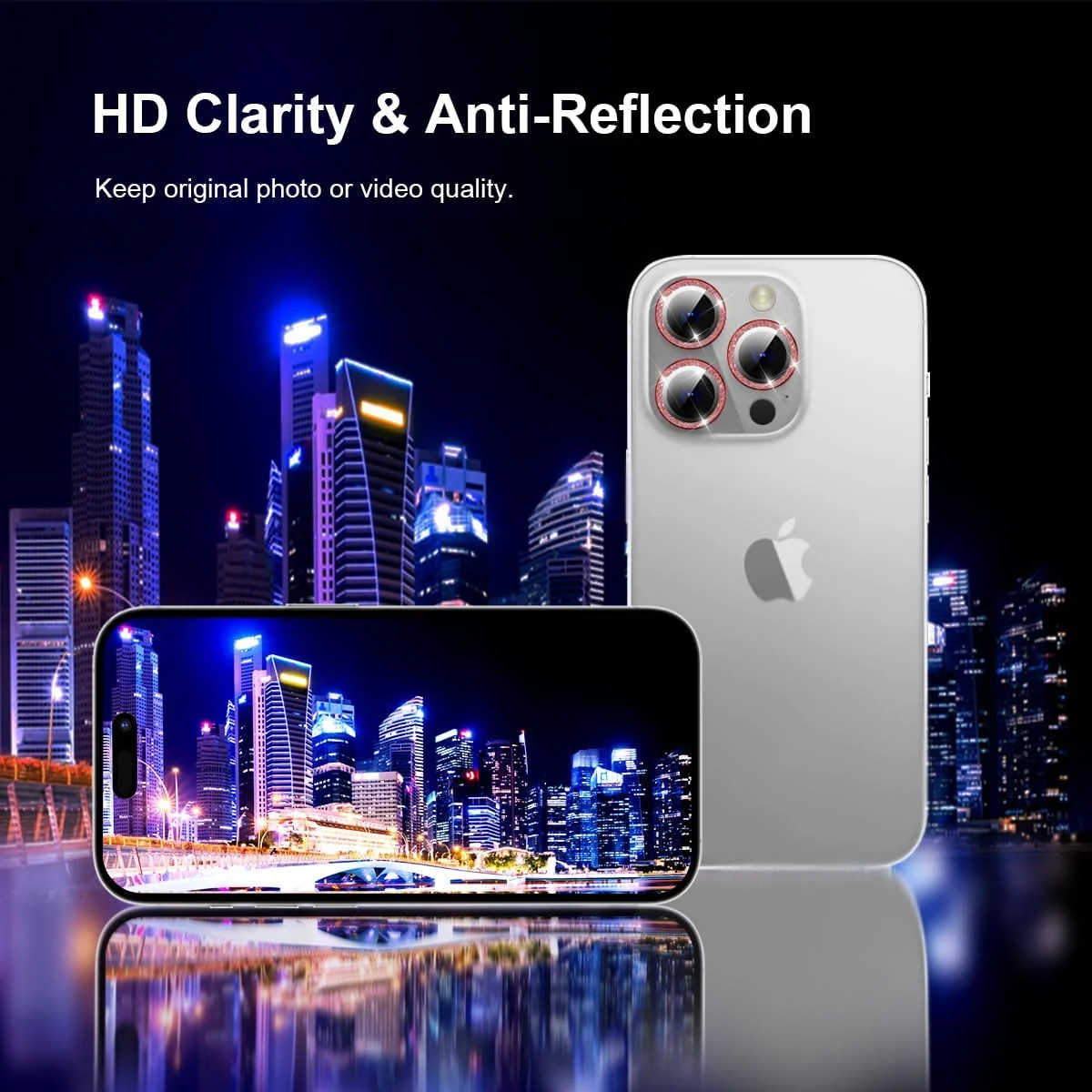 DL3 Mobilak Camera Lens Protector For iPhone 15 Pro/iPhone 15 Pro Max, [Keep Original Shooting] Tempered Glass Screen Protector Metal Individual Camera Cover, Case Friendly - Glittle Red