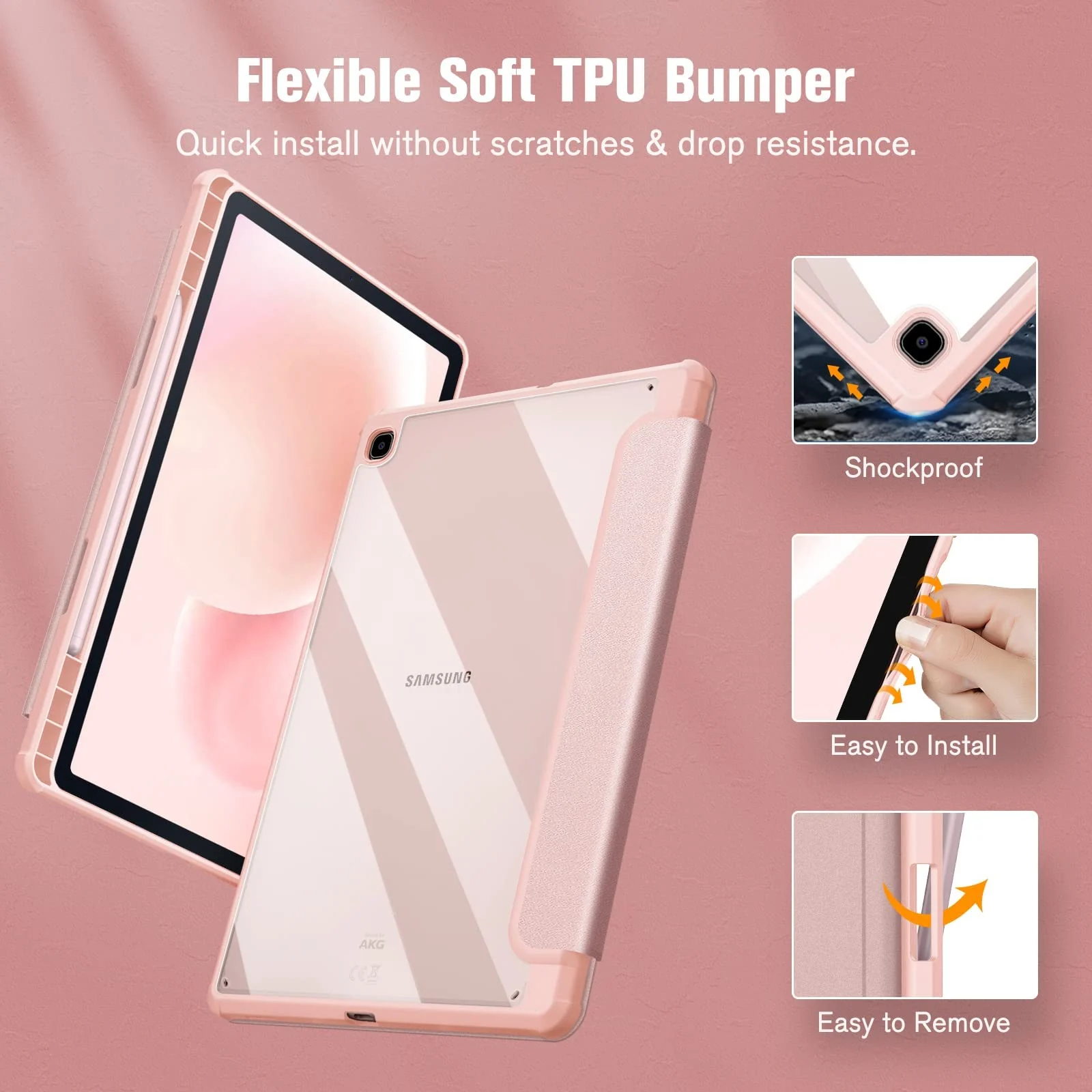 DL3 Mobilak Hybrid Slim Case for Samsung Galaxy Tab S6 Lite 10.4'' 2020 Model SM-P610 (Wi-Fi) SM-P615 (LTE) with S Pen Holder, Cover with Clear Transparent Back Shell, Auto Wake/Sleep - Rose Gold