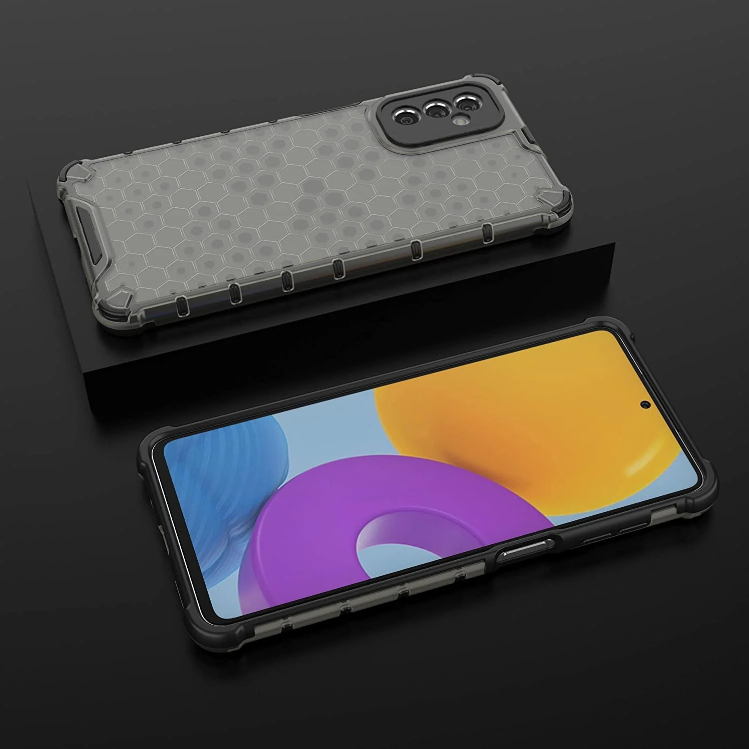 DL3 Mobilak Honeycomb Protective Case for Samsung Galaxy M52 5G, Shock-absorbing protection, Transparent design, Slim, lightweight profile - Black