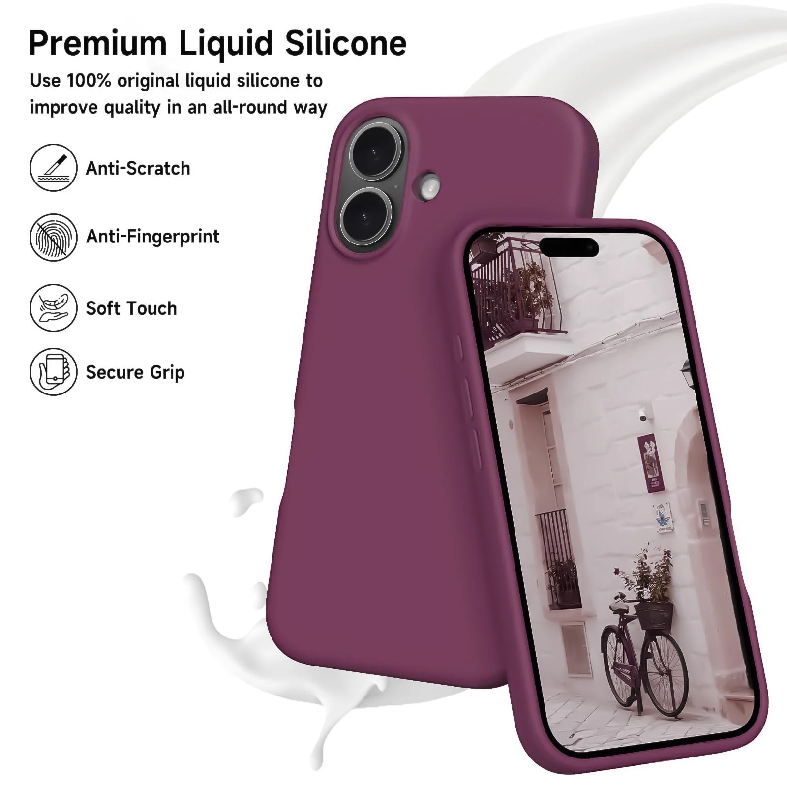 DL3 Mobilak Liquid Silicone Protective Case with Soft Microfiber Lining for iPhone 16+ Plus 6.7-Inch - Wine Red