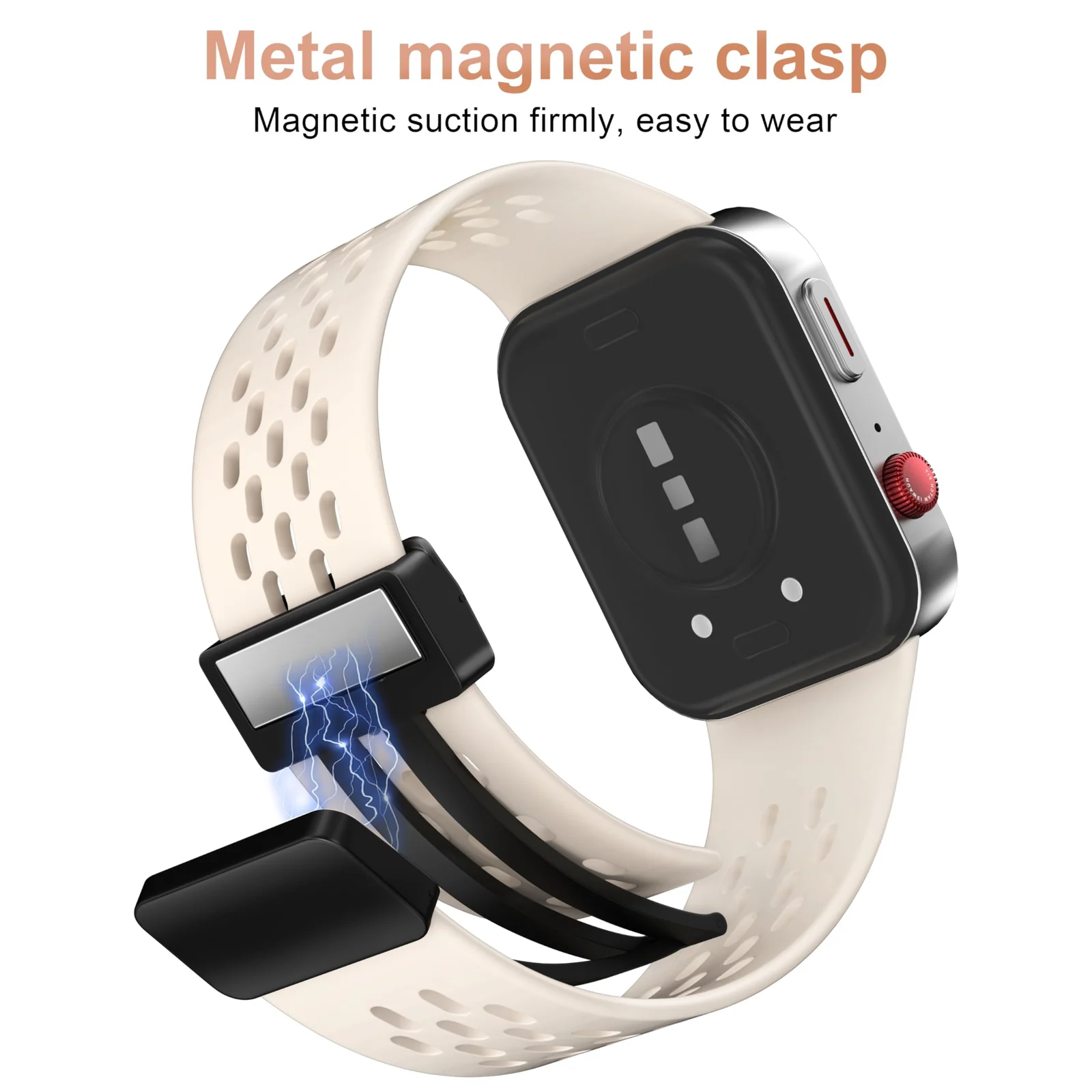 DL3 Mobilak Silicone Strap Compatible with Huawei Watch Fit 3/Fit 4/Fit 4 Pro Magnetic Metal Buckle Sport Silicone Breathable Strap for Men Women Band Quick Release Soft Replacment Wristband - Starlight