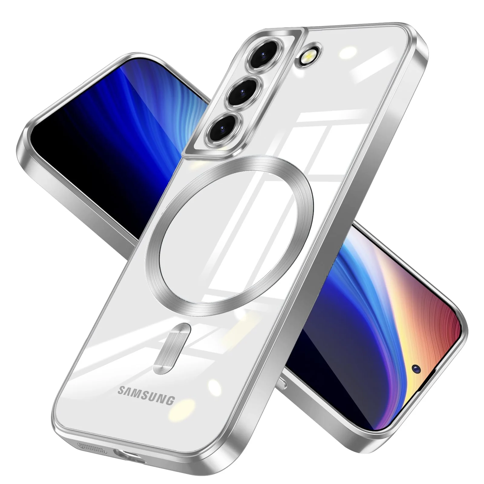 DL3 Mobilak Clear MagSafe-Compatible TPU Case and Camera Lens Protector for Samsung Galaxy S22 Plus - Silver