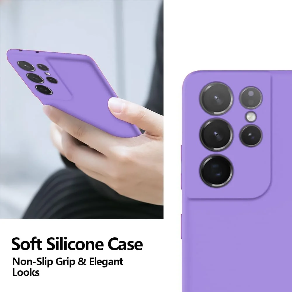 DL3 Mobilak Silicone Protective Case for Samsung Galaxy S21 Ultra 5G, Shock-absorbing protection, Scratch-resistant surface, Soft microfiber lining - Light Purple