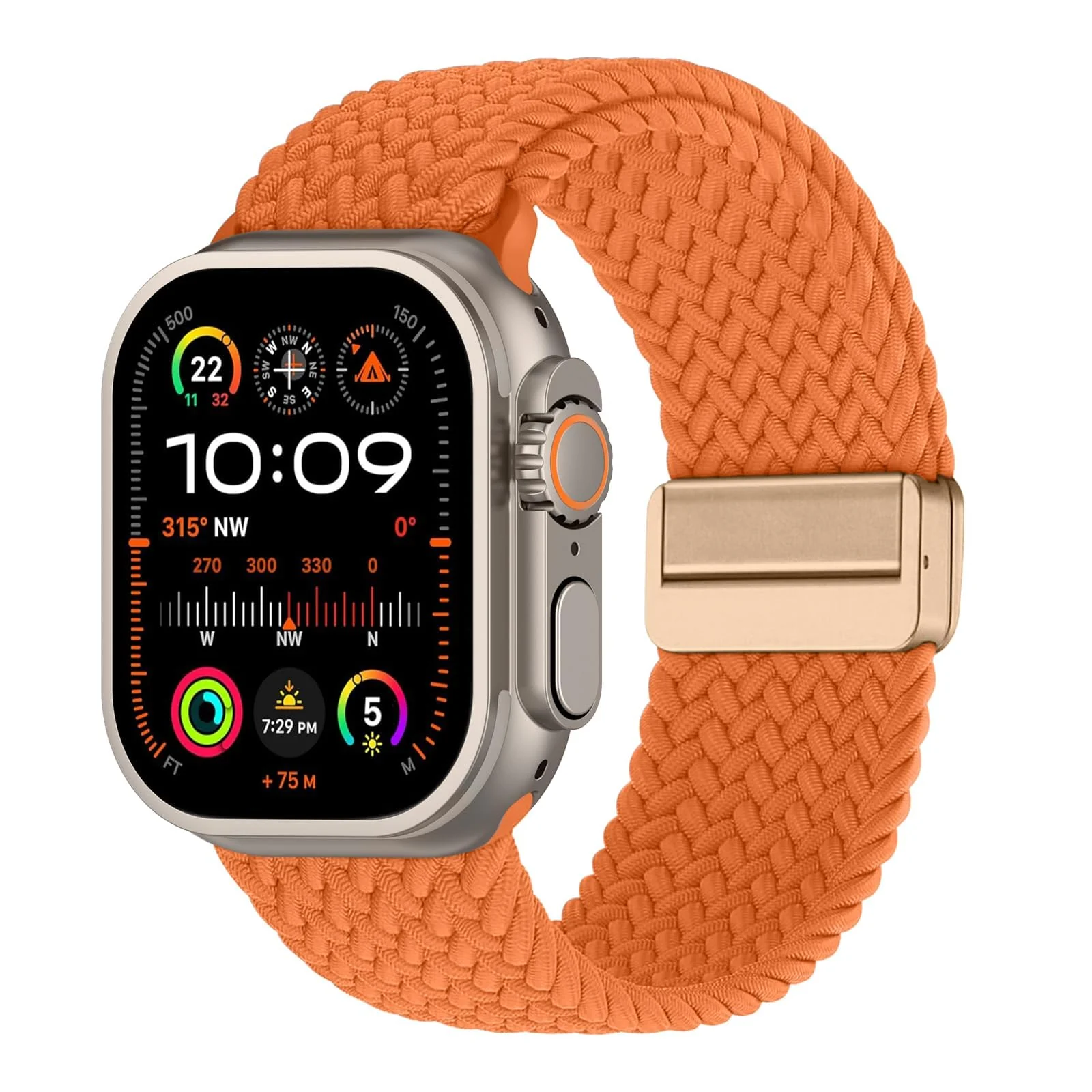 DL3 Mobilak Sport Solo Loop Compatible with Apple Watch Band 42mm 44mm 45mm 46mm 49mm for Women Men, Magnetic Strap Stretchy Braided Wristband for iWatch Series 11 10 9 8 7 6 5 4 3 Ultra 3 2 1 SE SE2 - Orange