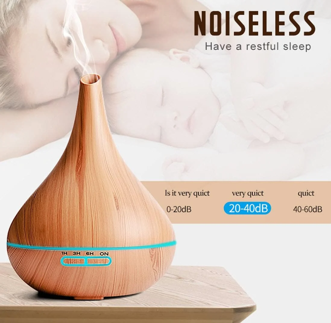 Mobigon Essential Oil Diffuser, Aromatherapy Diffuser 500ml with Remote Control, 4 Timer & Auto-Off Safety Switch, 7 Color LED Lights Mode, 10 Hours Quiet Humidifier for Bedroom - B.Light Woody