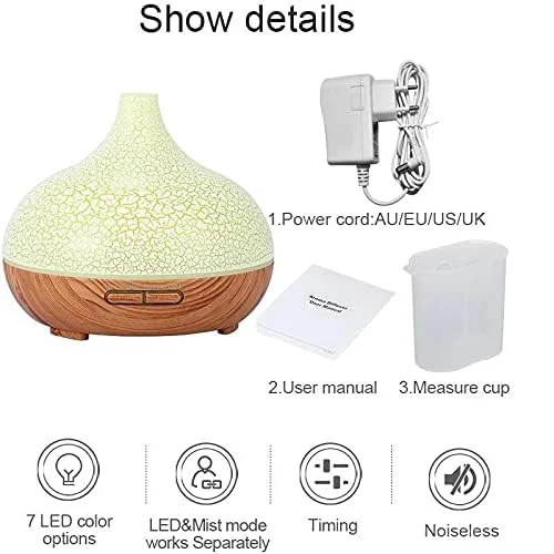 Mobigon Essential Oil Diffuser, Aromatherapy Diffuser 500ml with Remote Control, 4 Timer & Auto-Off Safety Switch, 7 Color LED Lights Mode, 10 Hours Quiet Humidifier for Bedroom - F.Light woody