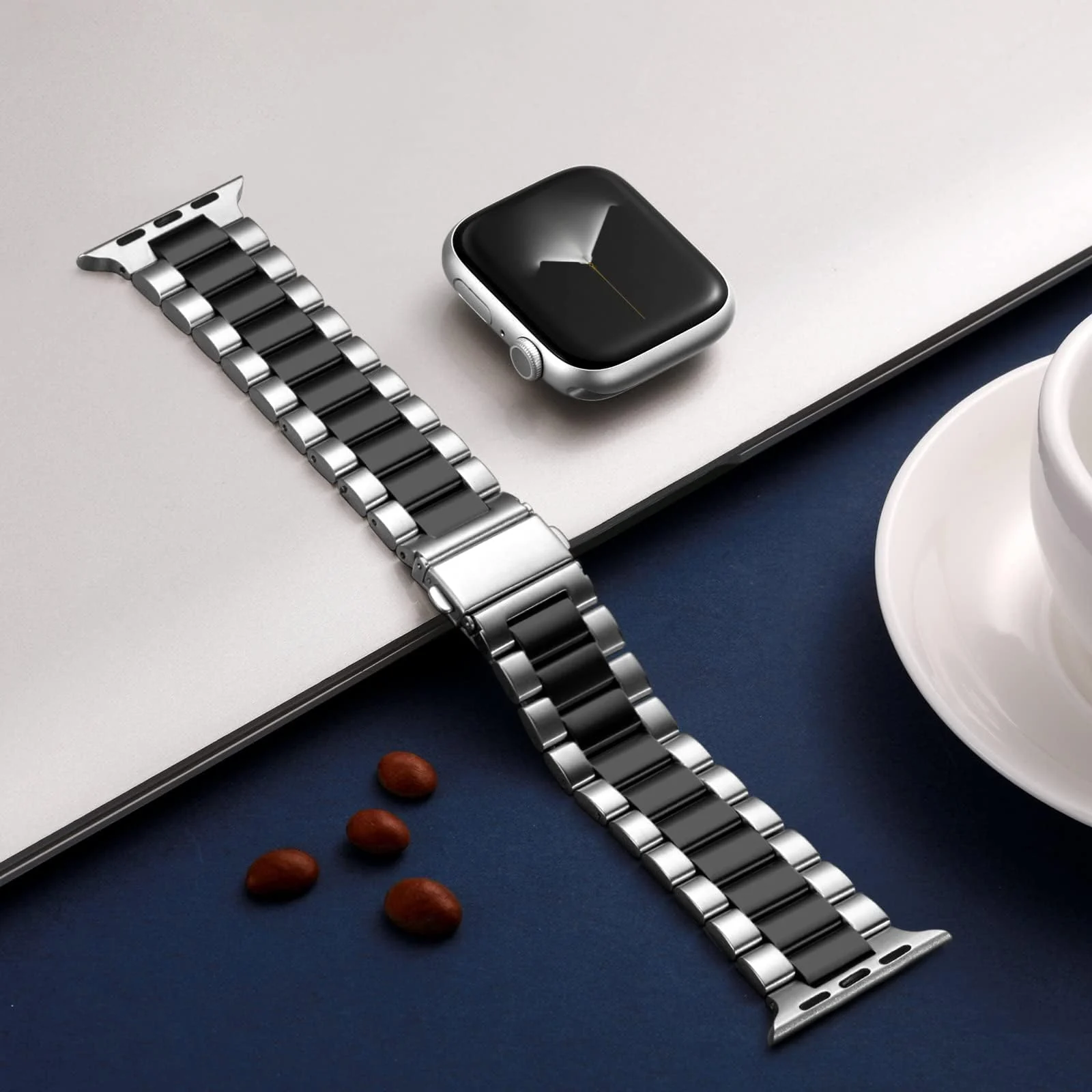 DL3 Mobilak Stainless Steel Band with Case Compatible with Apple Watch Ultra 49mm, Men Woman Business Metal Strap with Protective Bumper Cover for Apple Watch Ultra 2 Ultra 49mm - Silver Black