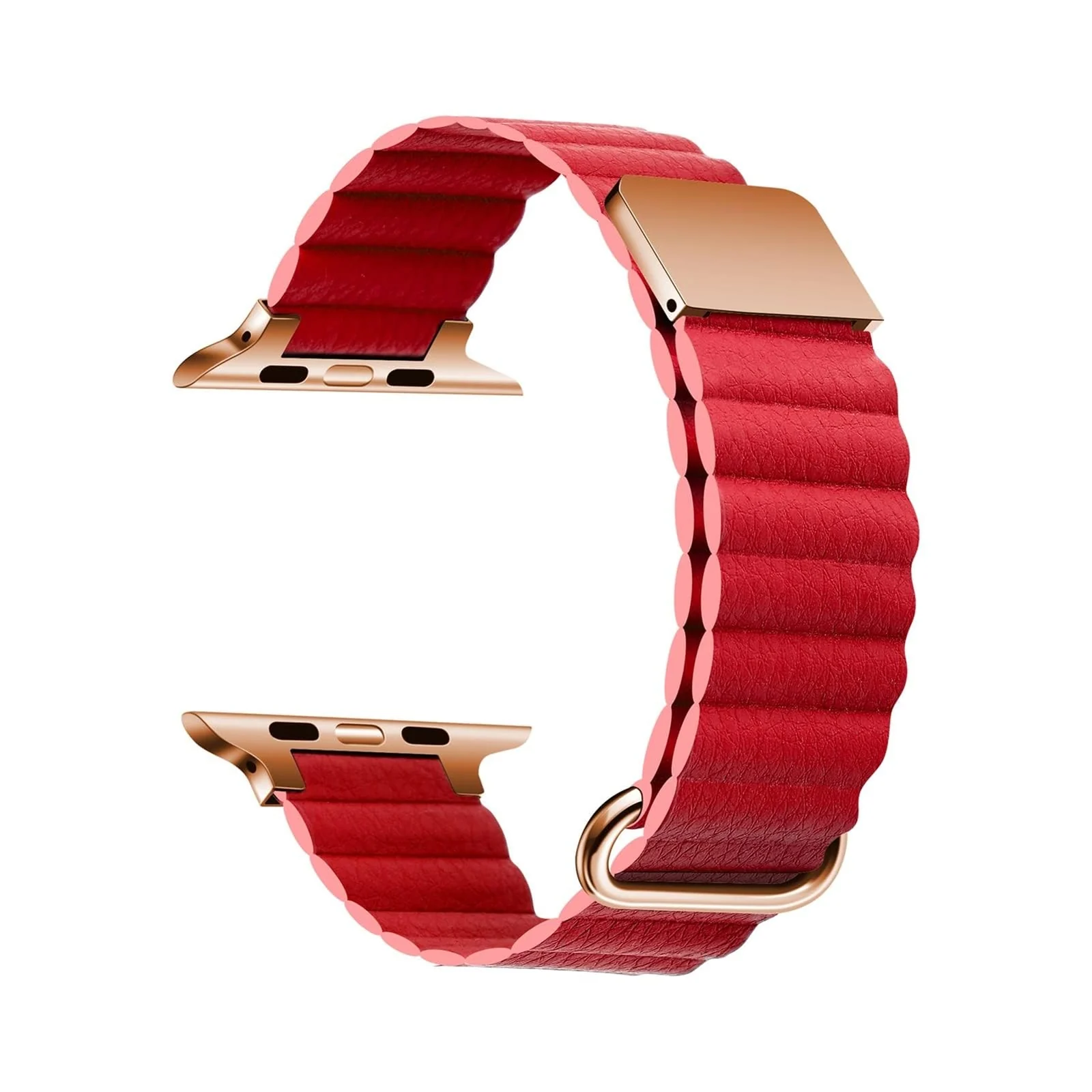 DL3 Mobilak Magnetic Closure System For Apple Watch Ultra Bands 49mm 45mm 44mm 42mm for iWatch Series 8 ultra 7 6 5 4 SE 3 2 Enhanced Adjustable Leather Strap For Men Or Women - Red