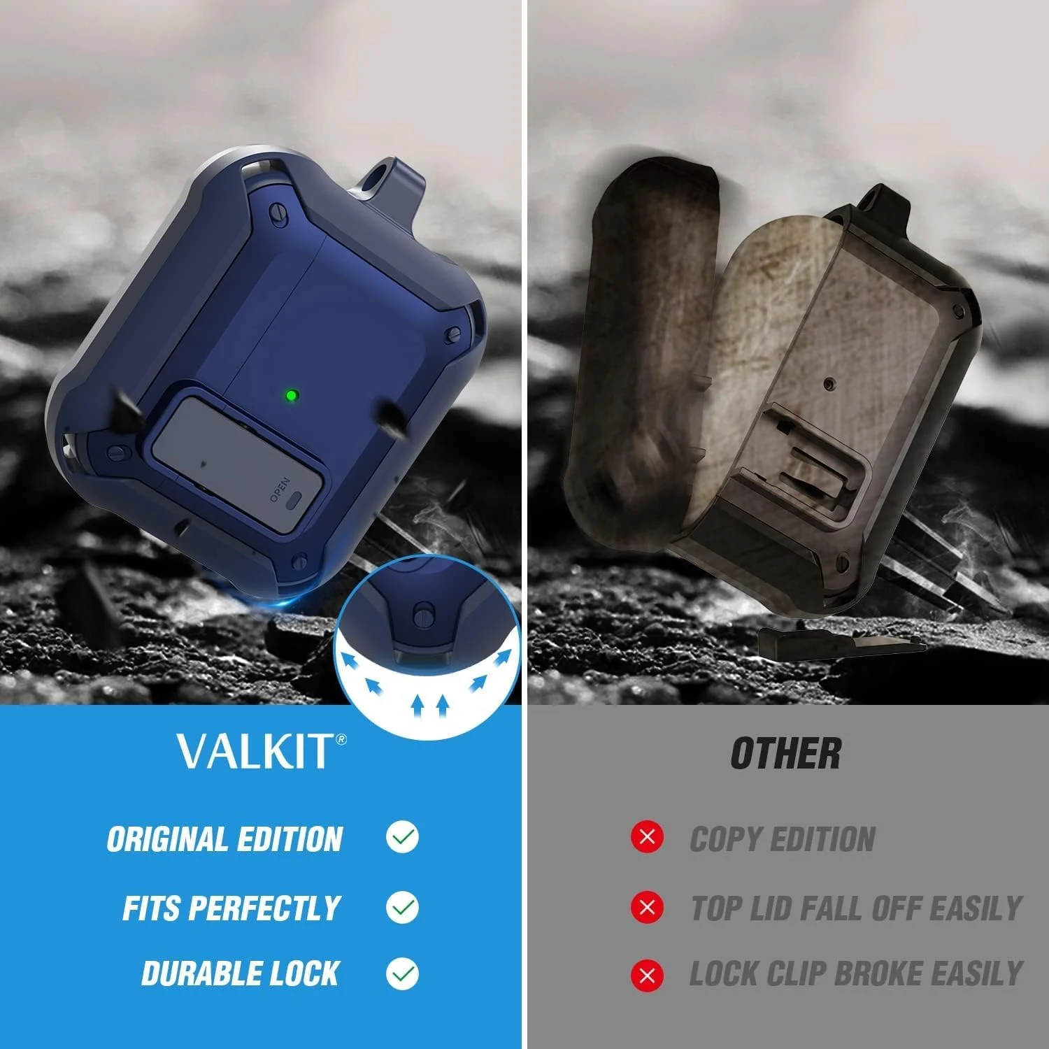 DL3 Mobilak Case Compatible with AirPods 3rd Generation with Lock, Rugged Armor Compatible with AirPods 3 Case with Keychain Shockproof Hard Shell Compatible with AirPods 3 Case - Blue