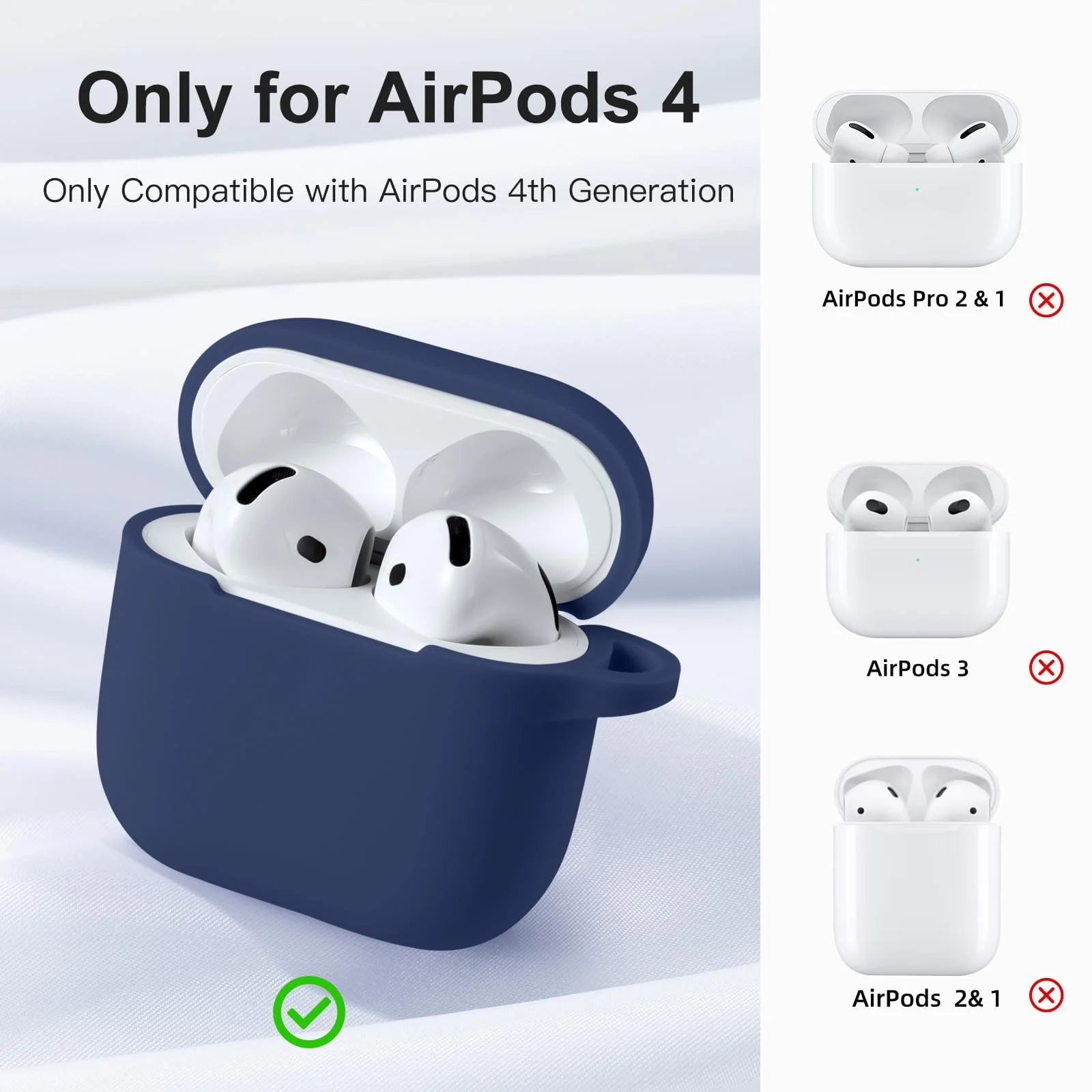 DL3 Mobilak Compatible with AirPods 4 Case (2024), Soft Silicone Full Protective Case Cover with Keychain, For Apple AirPods 4th Generation for Women Men - Blue