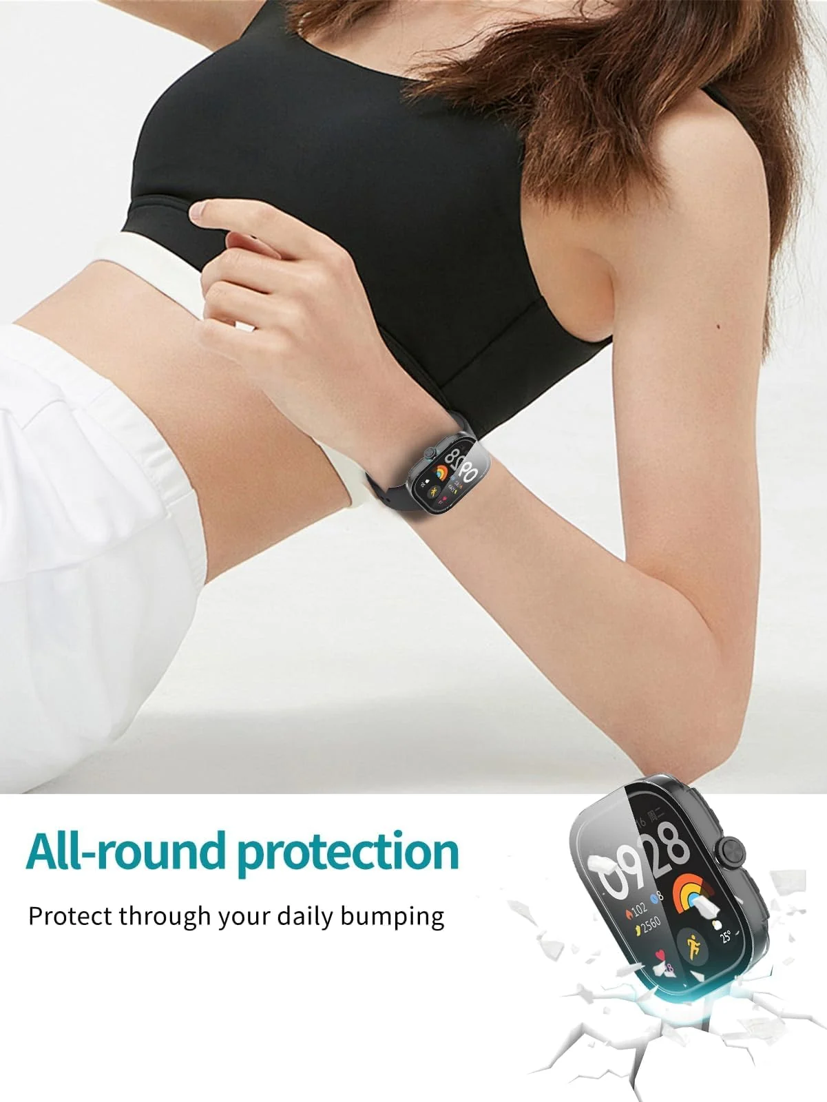 DL3 MOBILAK Full-Coverage Watch Case with Tempered Glass for Xiaomi Redmi Watch 5, Silver