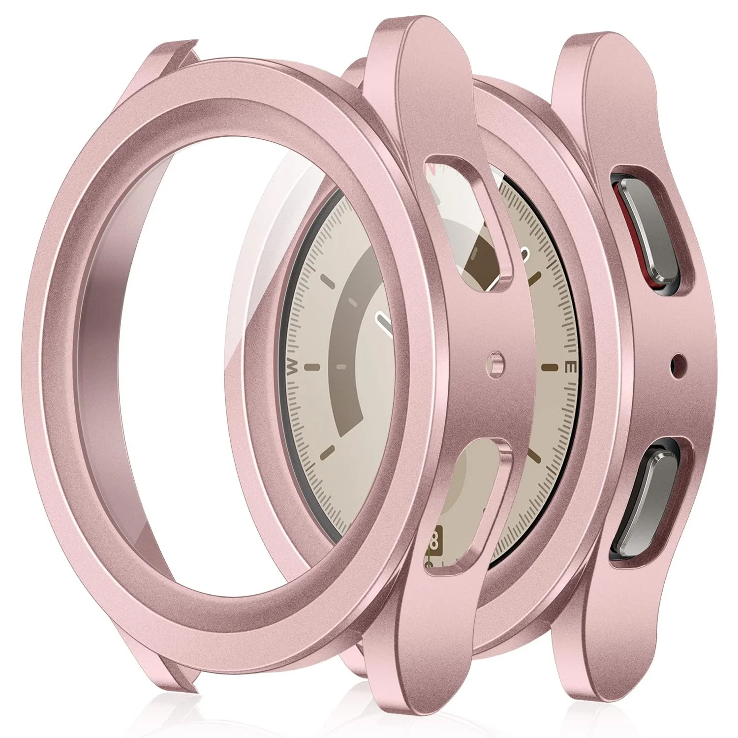 DL3 Mobilak Protective Case Compatible with Samsung Galaxy Watch 5 Pro 45mm 9H Hardness PC Case Bumper Full Slim Protective Cover with Tempered Glass For Samsung Galaxy Watch5 Pro 45mm (Rose Gold)