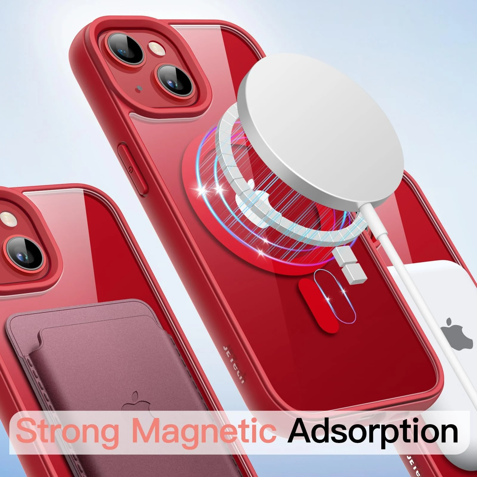 DL3 Mobilak Clear TPU Case for iPhone 13 / iPhone 14 6.1-Inch, Compatible with MagSafe accessories, Camera protection, Shock-absorbing protection - Red