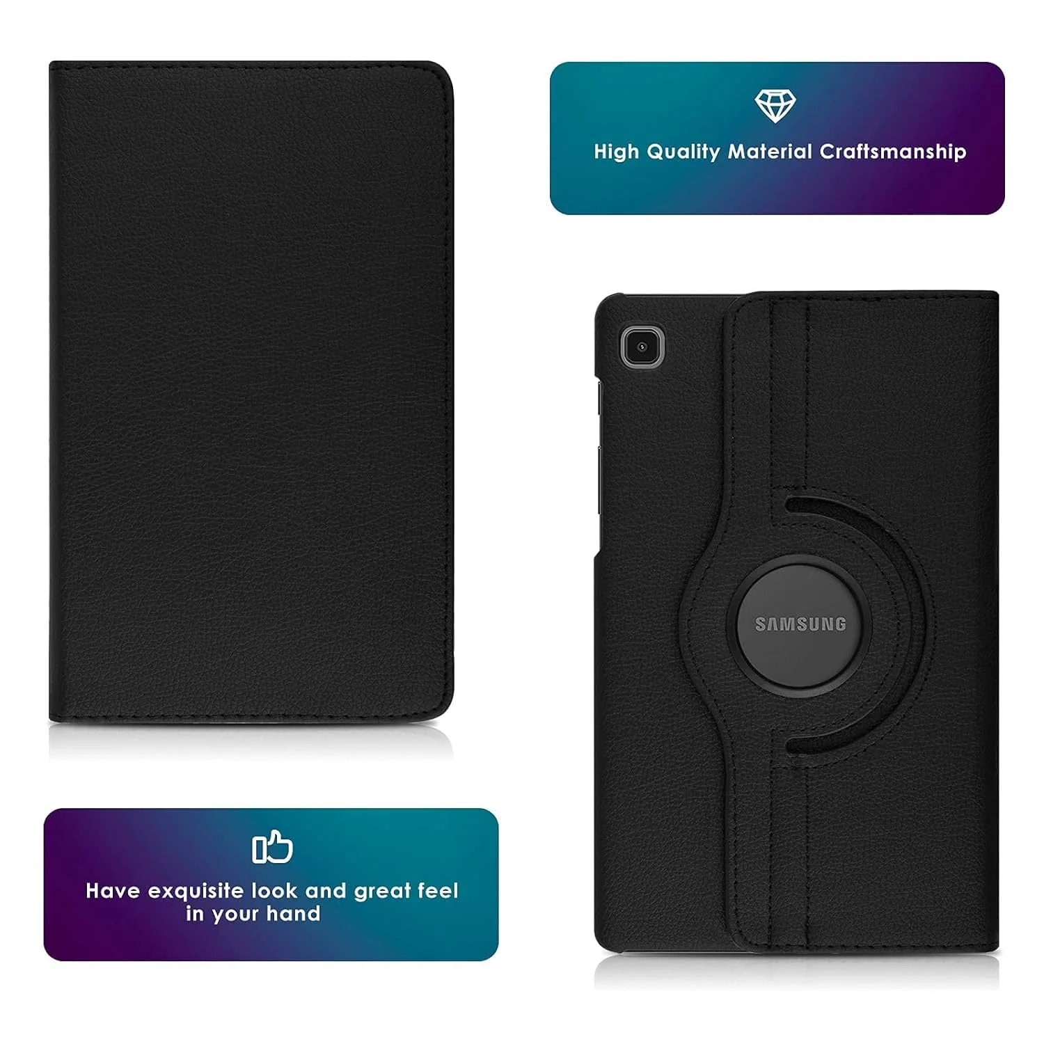 DL3 Mobilak Protective Cover for Samsung Galaxy Tab A7 Lite (SM-T220/T225), 360° Rotatable Smart Stand, Leather Folio Flip Cover with Multi-Angle Viewing, Auto Wake Sleep - Black